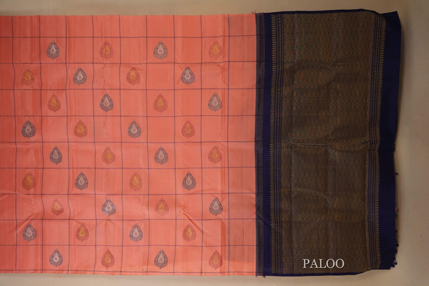Peach Pink Kanjivaram Silk Saree paloo