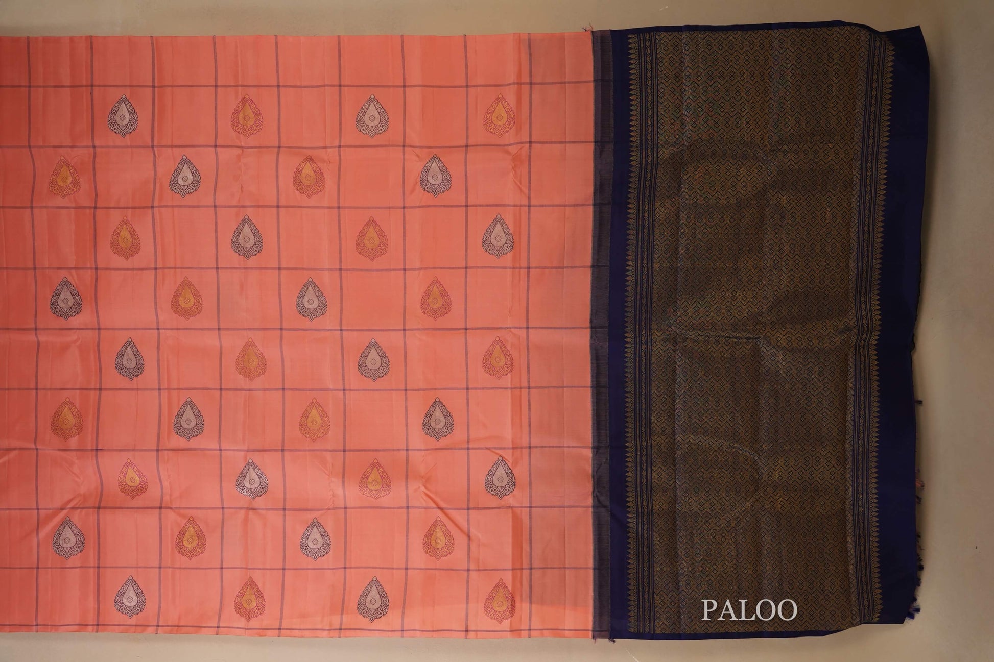 Peach Pink Kanjivaram Silk Saree paloo