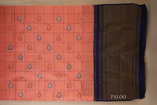 Peach Pink Kanjivaram Silk Saree paloo