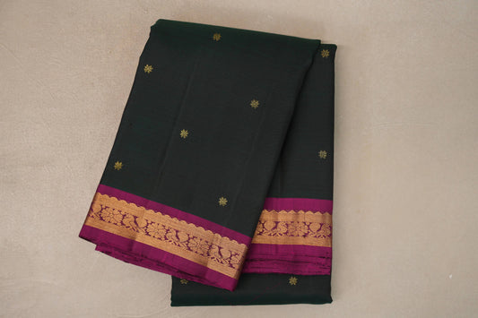 Dual Tone of Deep Bottle Green & Brown with Deep Magenta Borders Vintage Kanjivaram Silk Saree