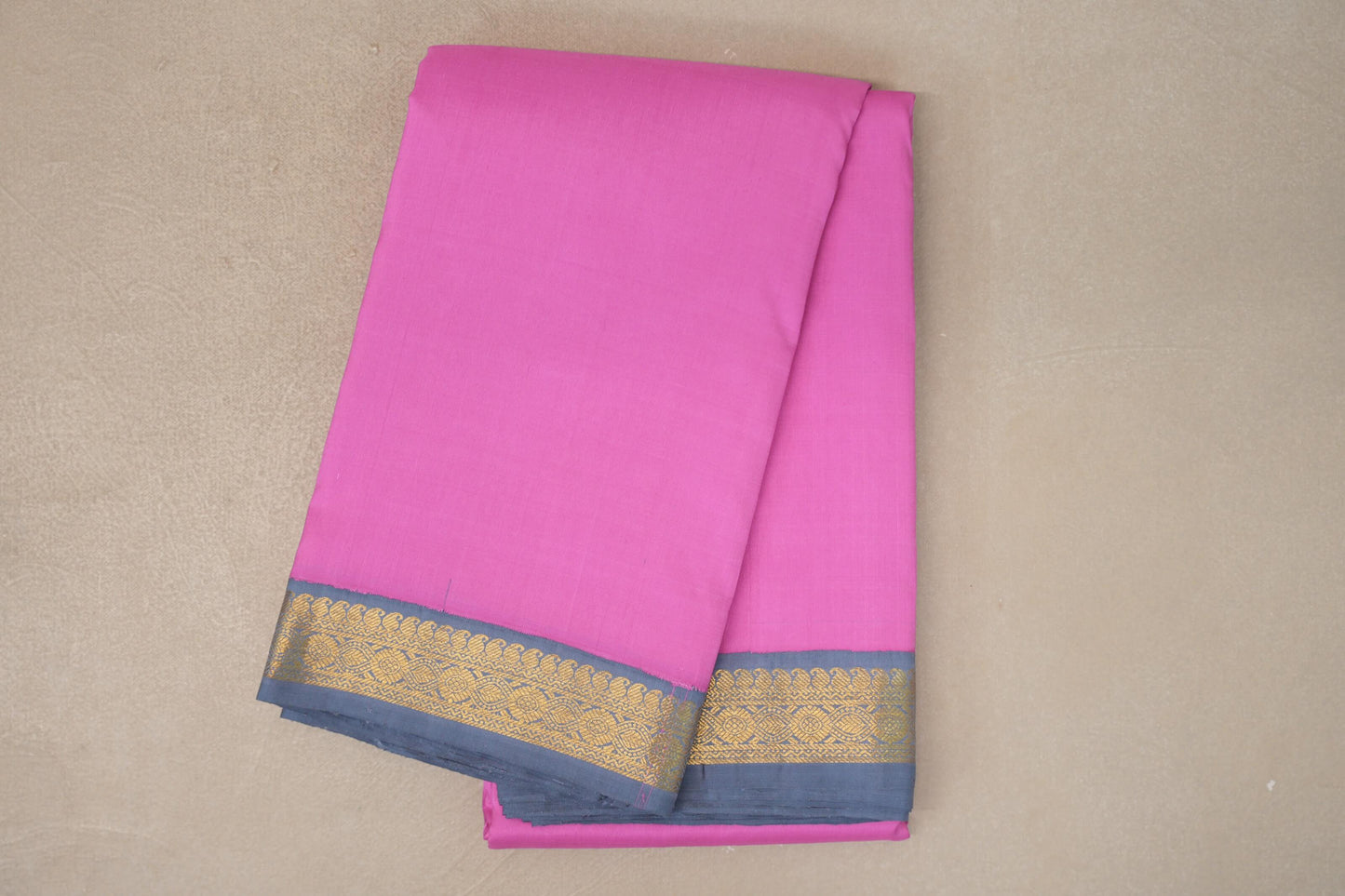 Rose Pink with Grey Blue Borders Vintage Kanjivaram Silk Saree