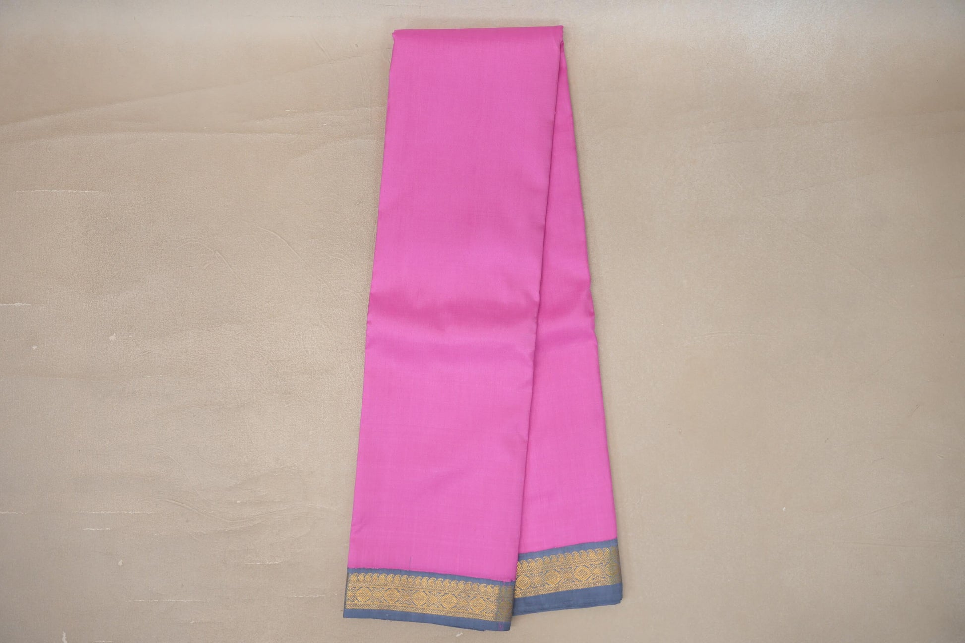 Online Rose Pink with Grey Blue Borders Vintage Kanjivaram Silk Saree