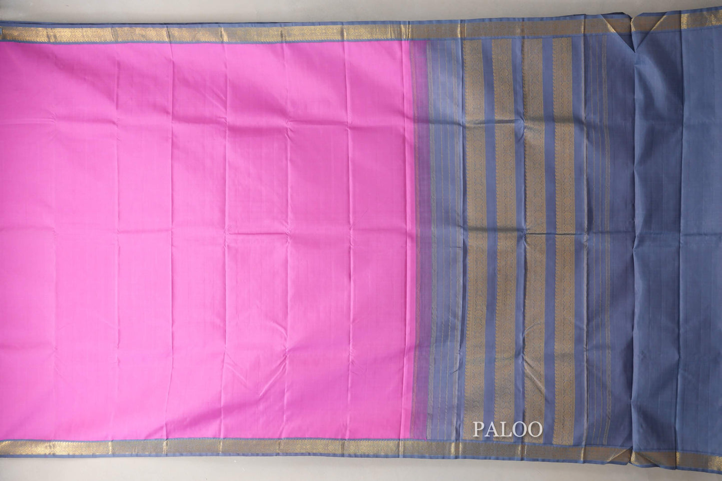 Rose Pink with Grey Blue Borders Vintage Kanjivaram Silk Saree paloo