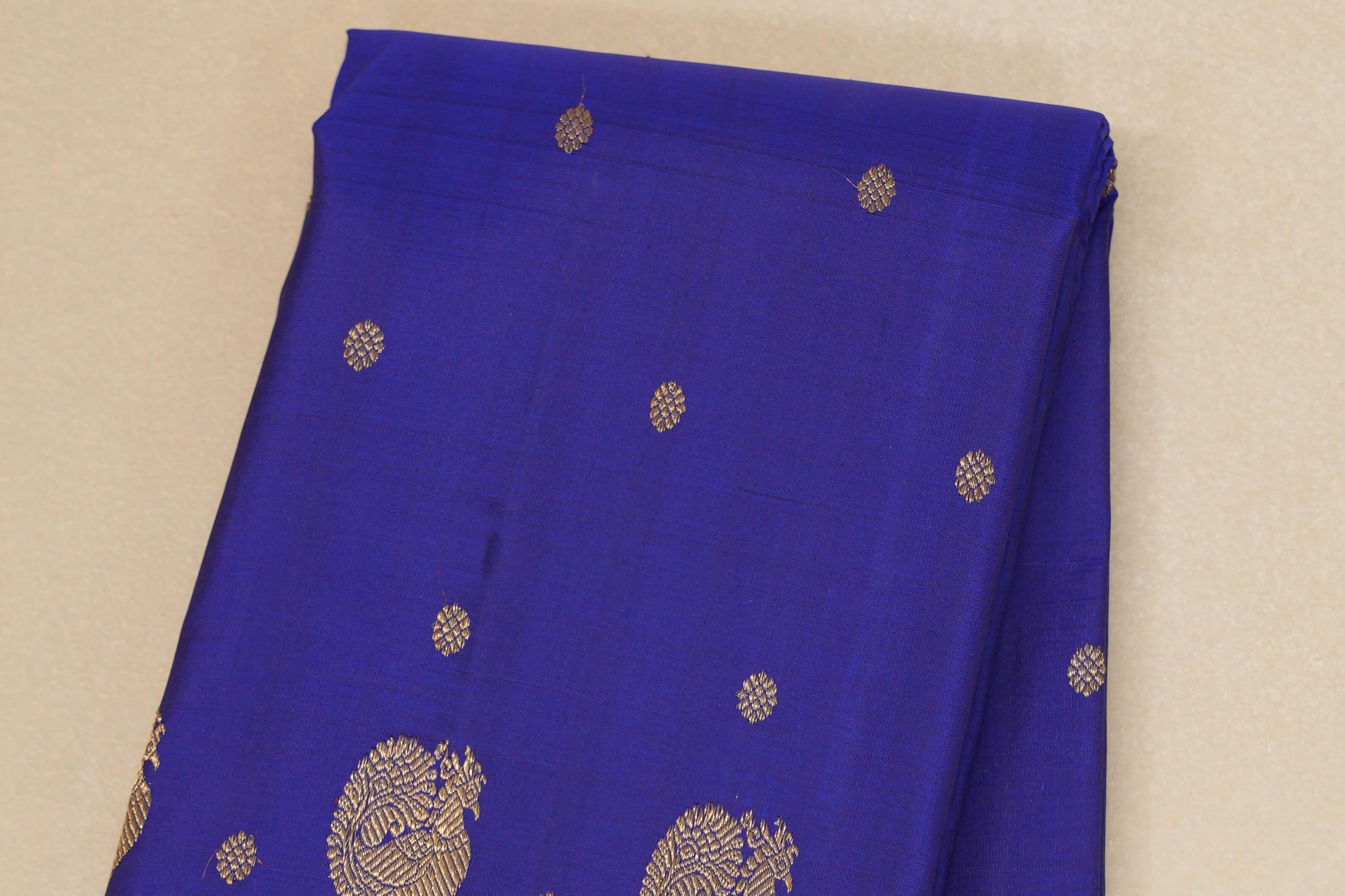 Deep blue with Copper Orange border Heirloom Kanjivaram Silk Saree body