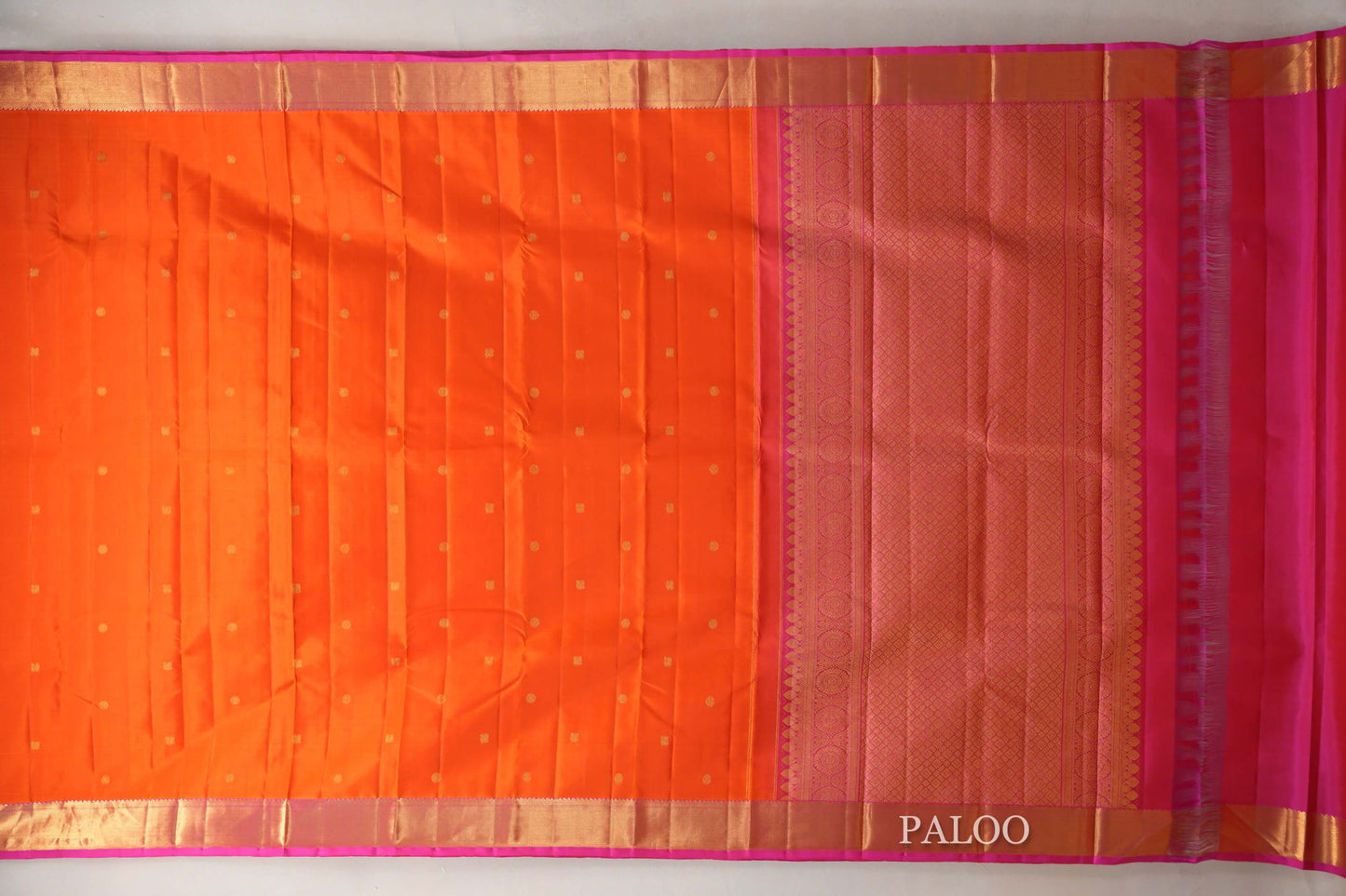 Bright Orange with Bright Pink Borders Vintage Kanjivaram Silk Saree paloo