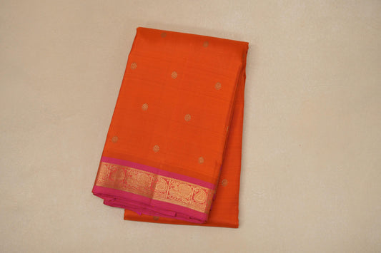 Orange with pink border Heirloom Kanjivaram Silk Saree