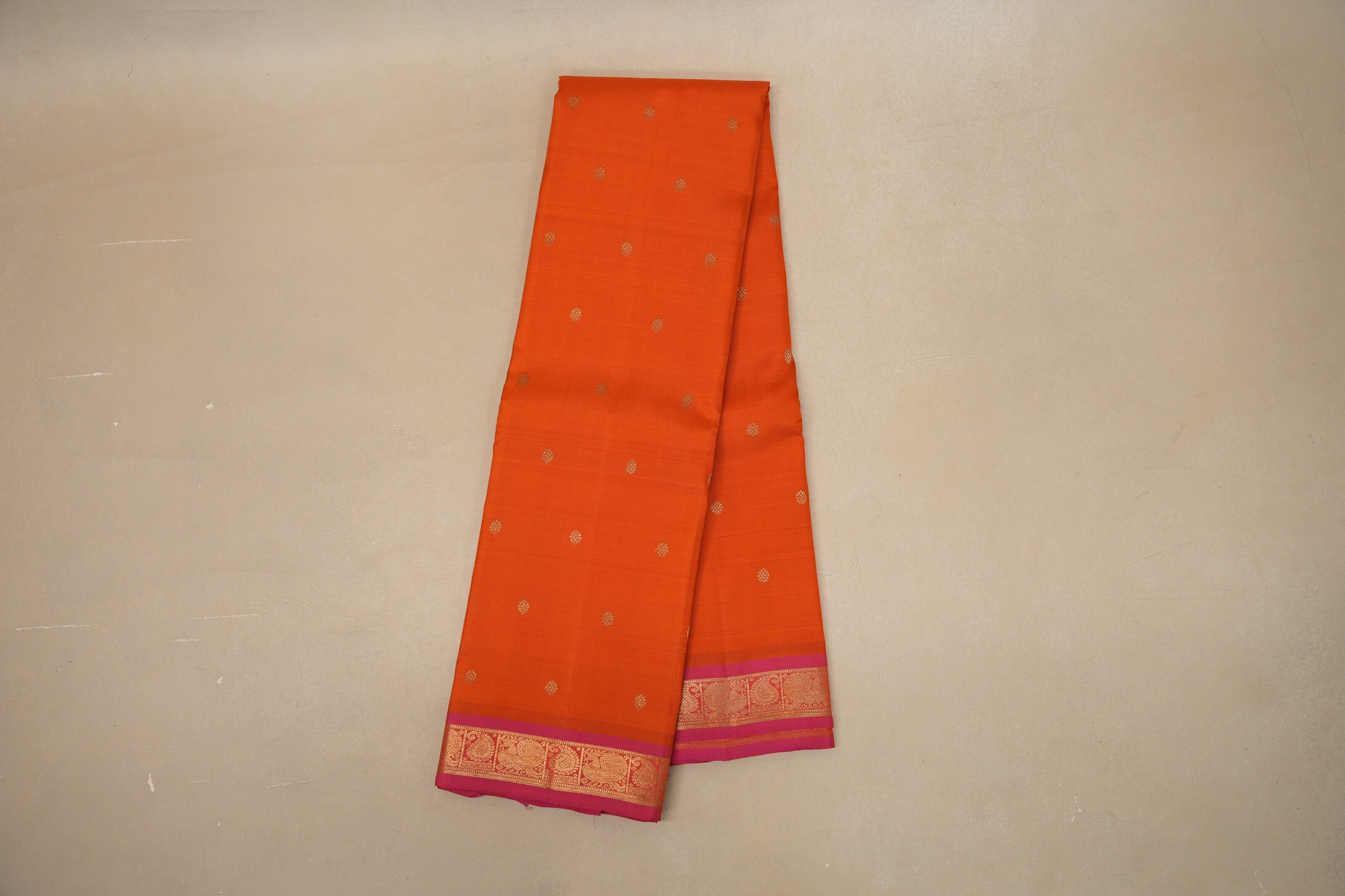 Orange with pink border Heirloom Kanjivaram Silk Saree SS8758