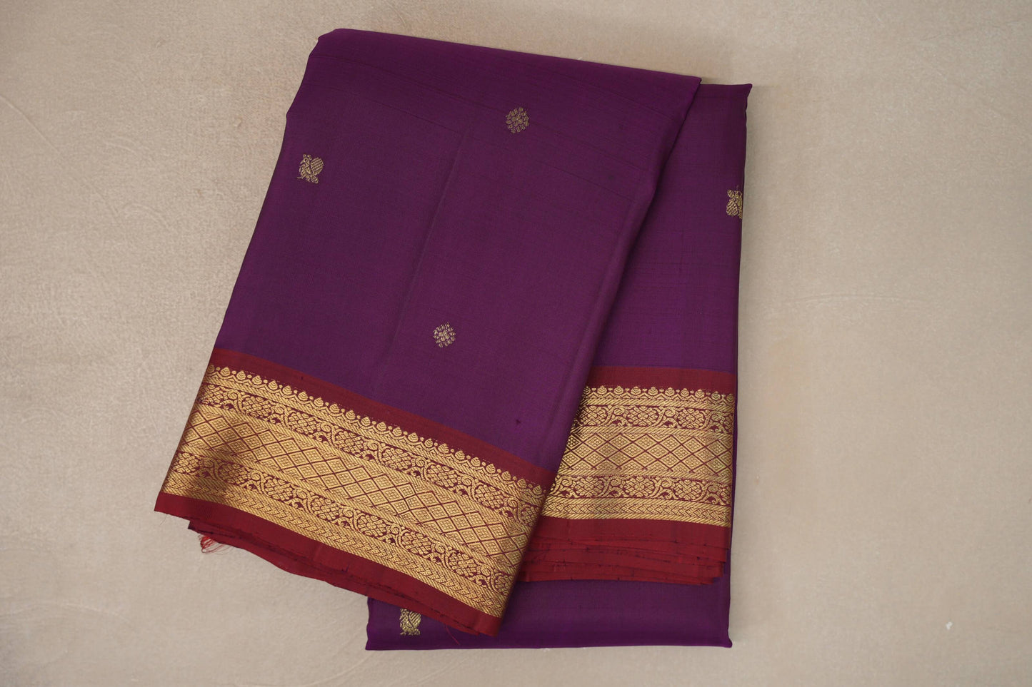 Deep Purple with Reddish Maroon Borders Vintage Kanjivaram Silk Saree