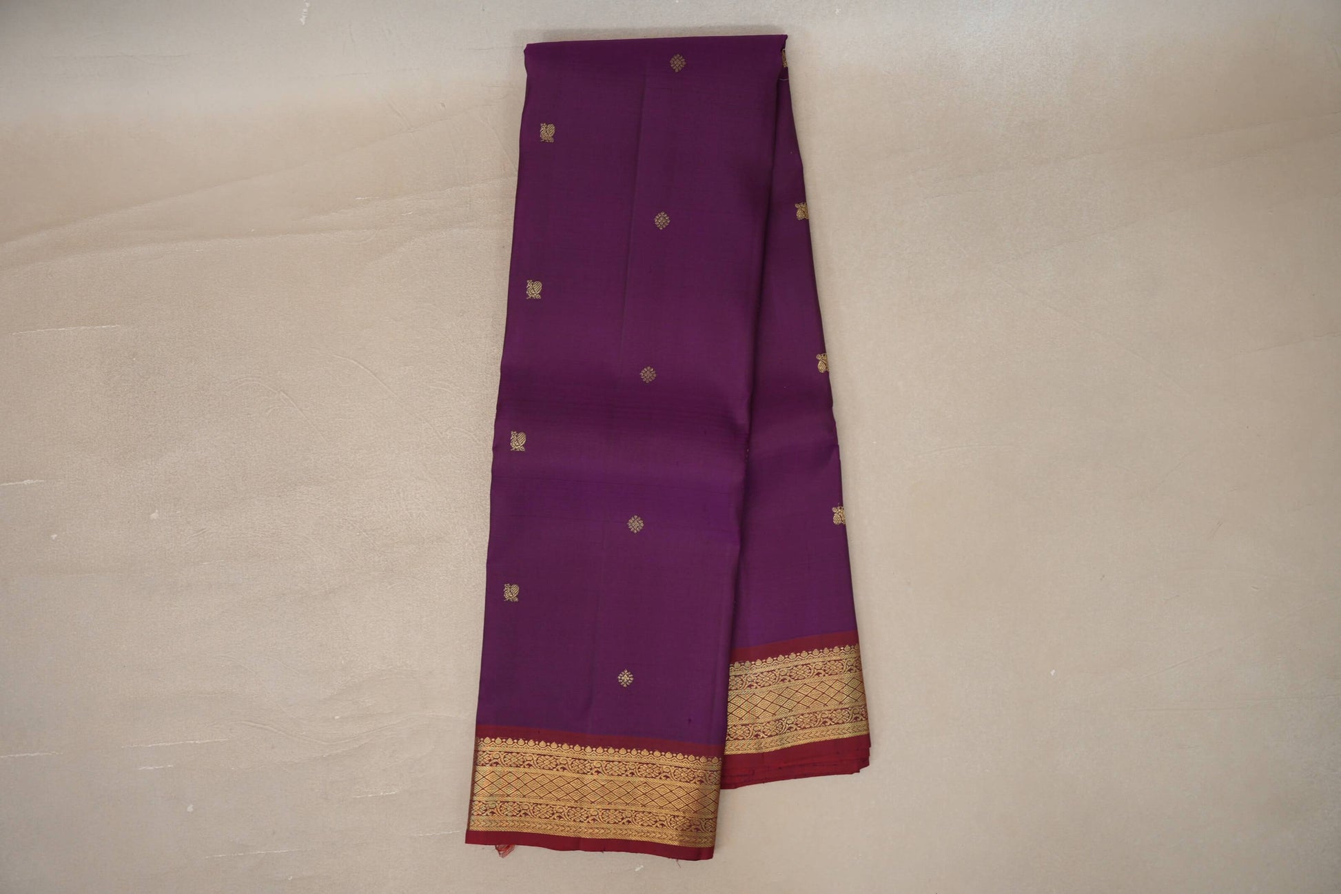 Online Deep Purple with Reddish Maroon Borders Vintage Kanjivaram Silk Saree