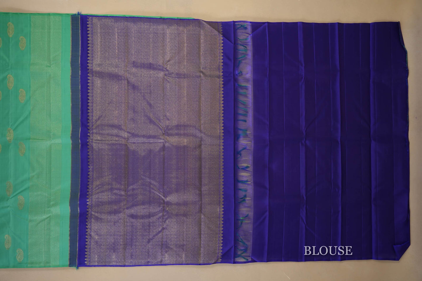 Rama green Kanjivaram Silk Saree blouse