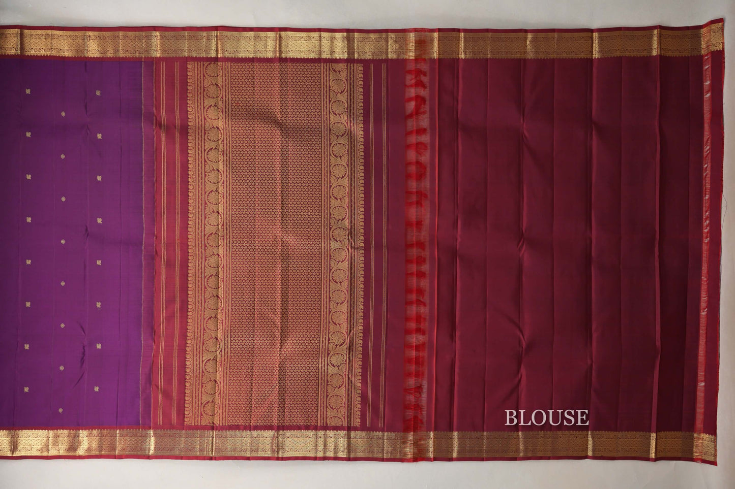 Deep Purple with Reddish Maroon Borders Vintage Kanjivaram Silk Saree blouse