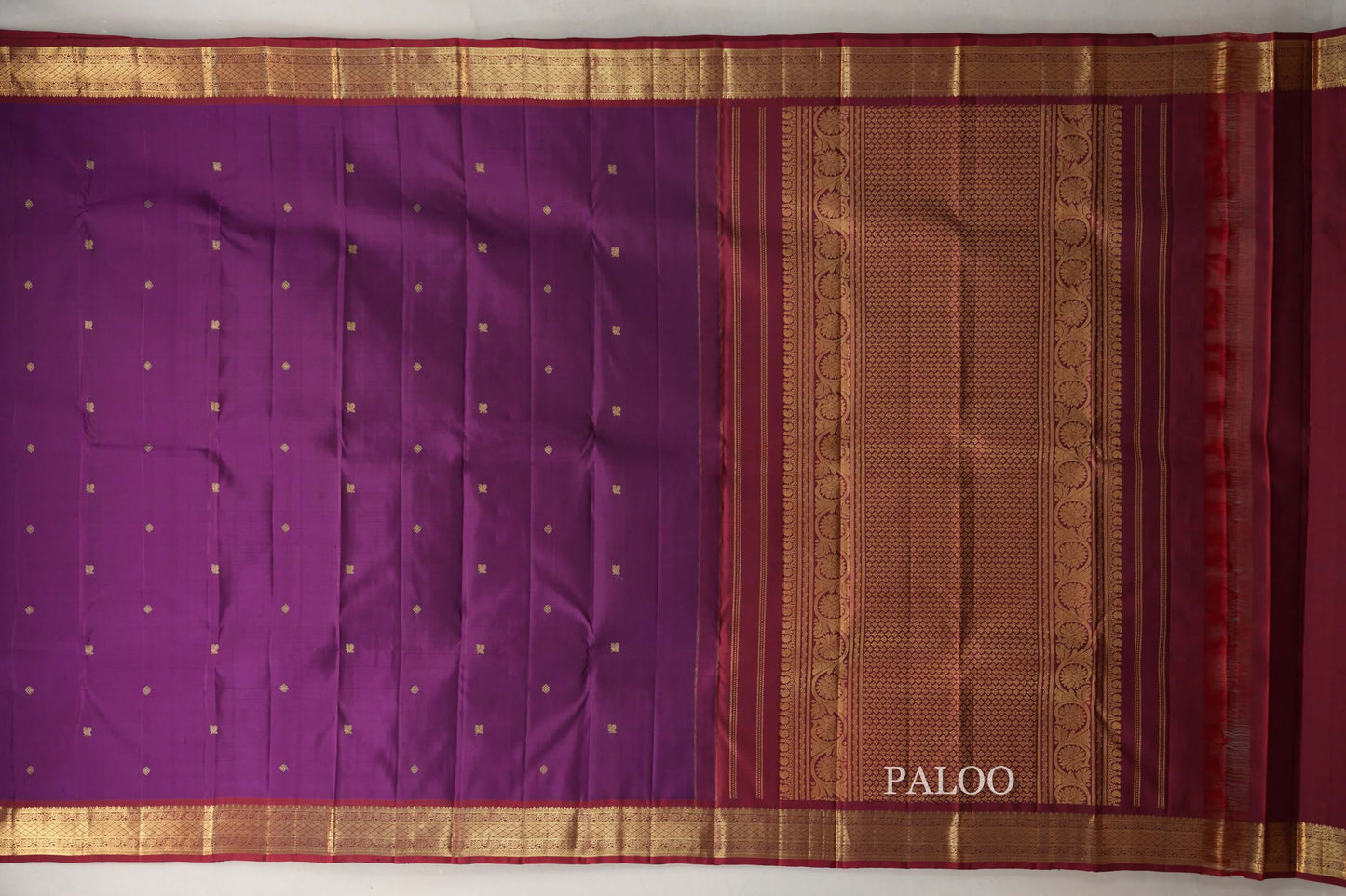 Deep Purple with Reddish Maroon Borders Vintage Kanjivaram Silk Saree paloo
