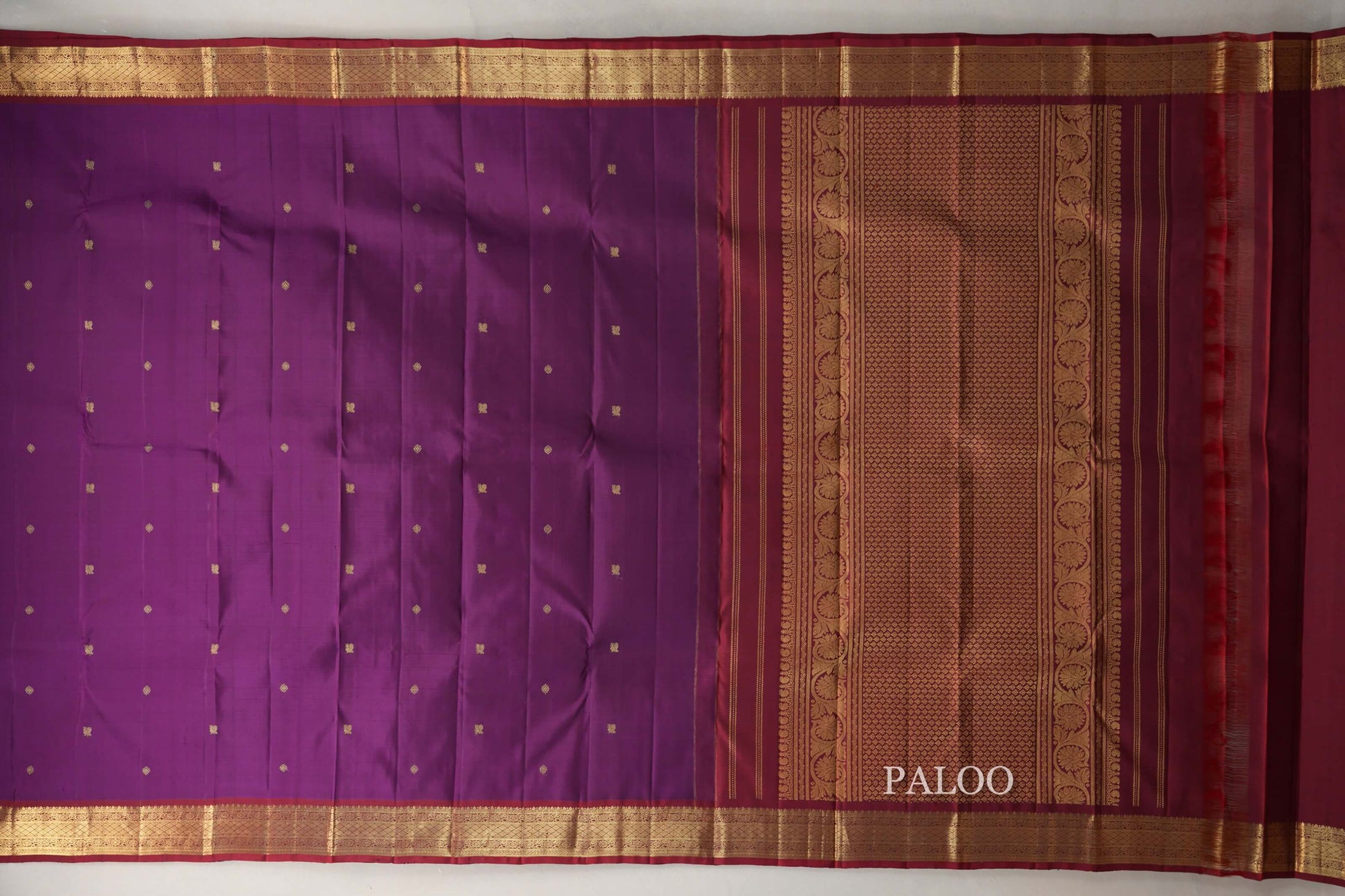 Deep Purple with Reddish Maroon Borders Vintage Kanjivaram Silk Saree paloo
