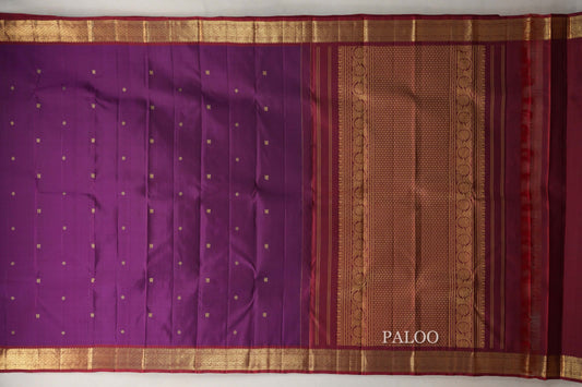 Deep Purple with Reddish Maroon Borders Vintage Kanjivaram Silk Saree paloo