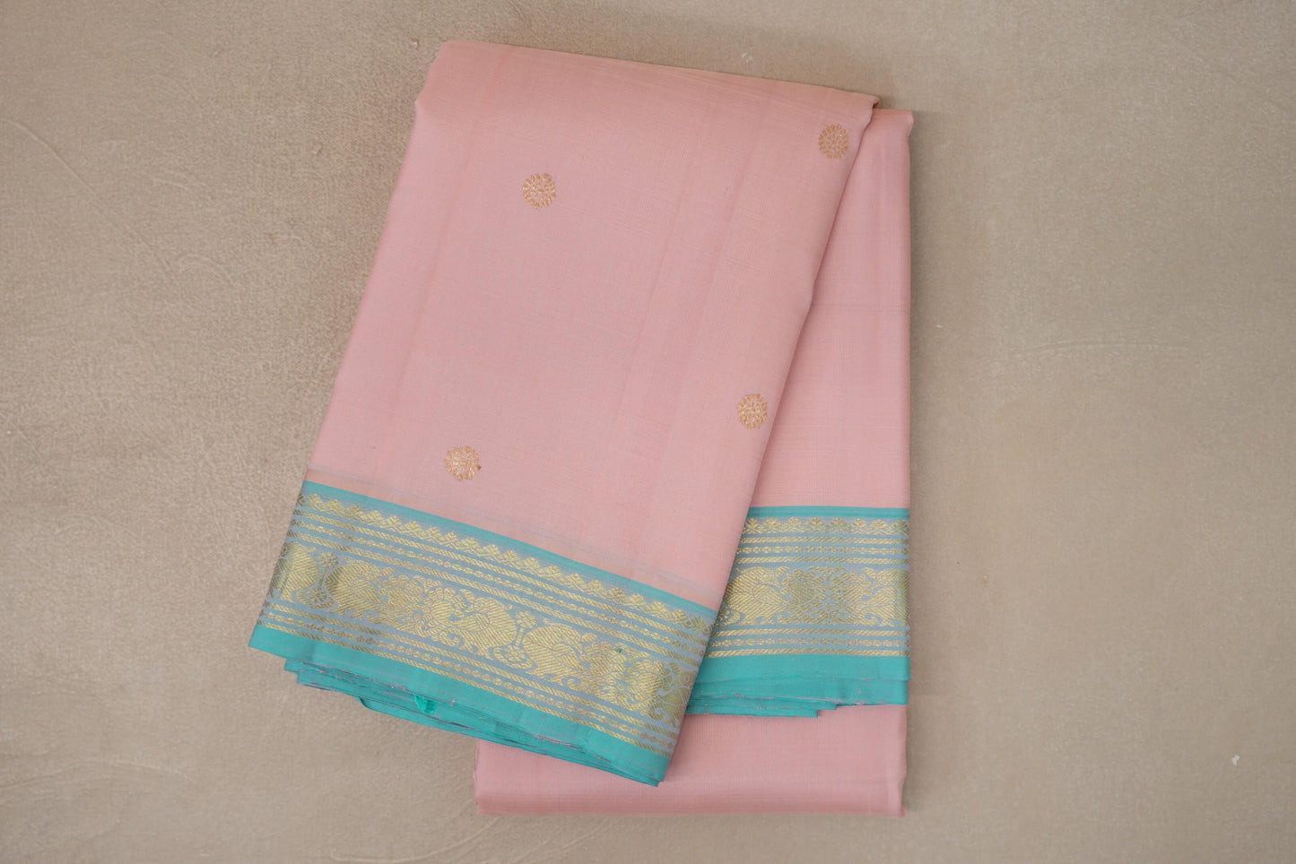 Baby Pink with Light Sky Blue Borders Vintage Kanjivaram Silk Saree