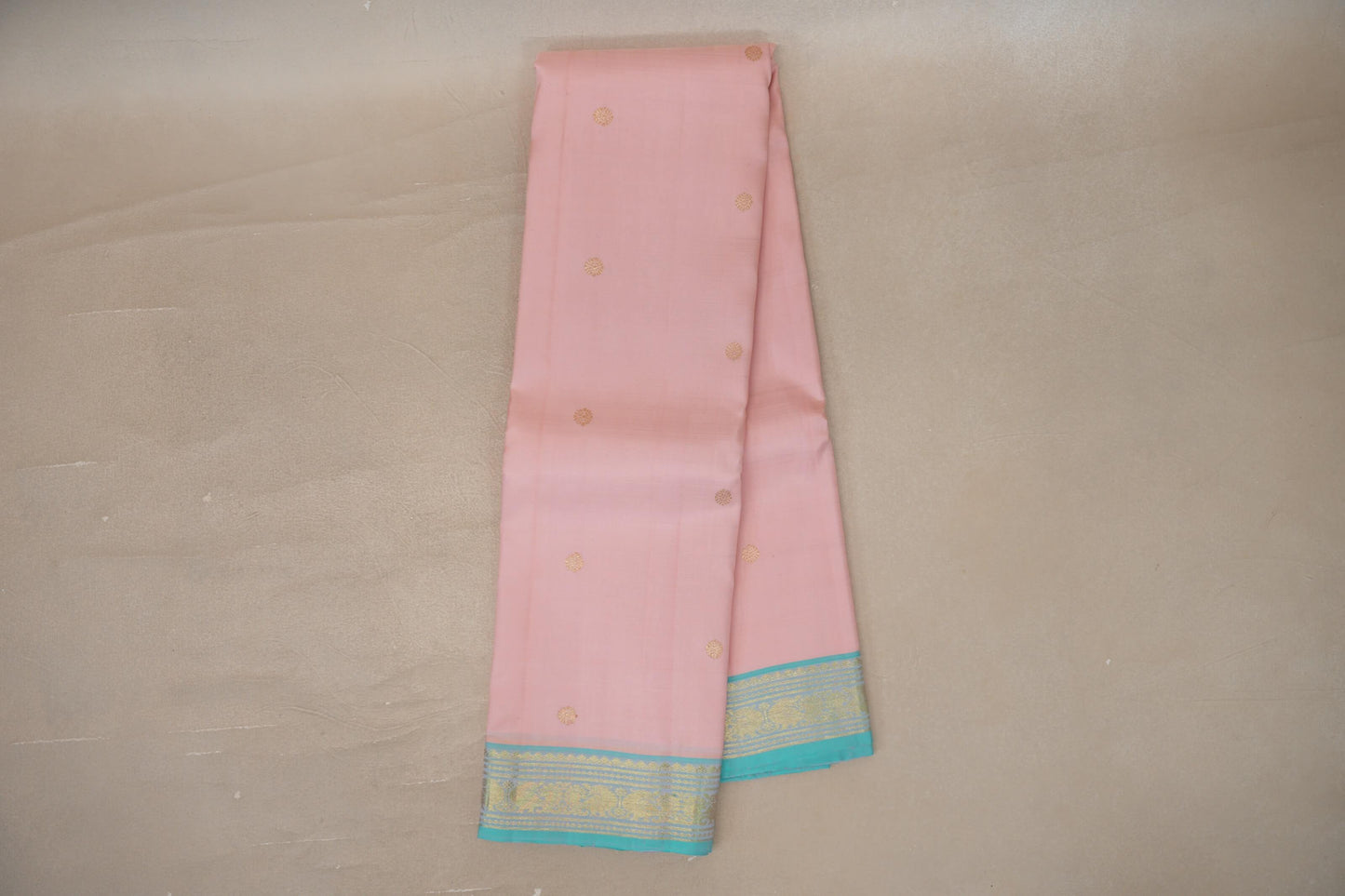 Online Baby Pink with Light Sky Blue Borders Vintage Kanjivaram Silk Saree