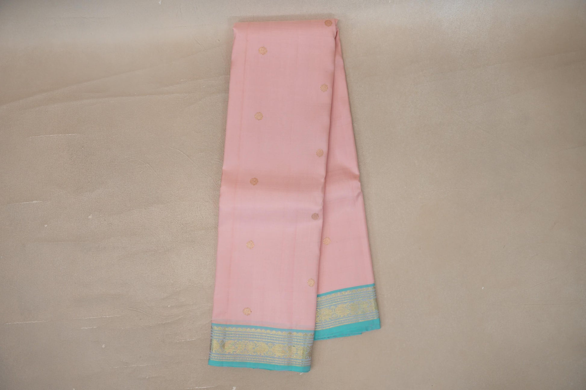 Online Baby Pink with Light Sky Blue Borders Vintage Kanjivaram Silk Saree