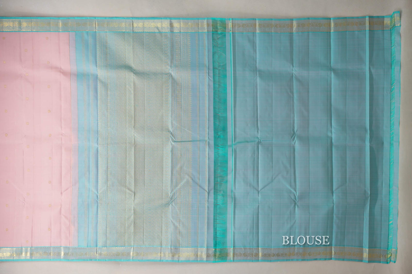 Baby Pink with Light Sky Blue Borders Vintage Kanjivaram Silk Saree blouse