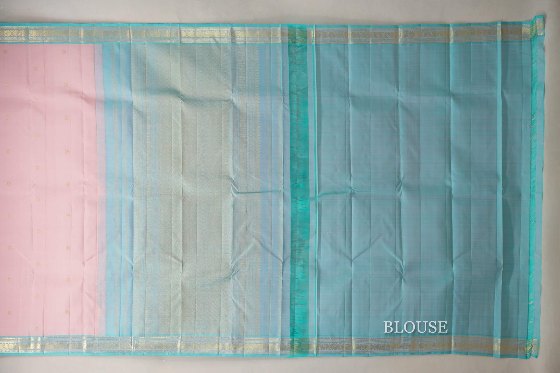 Baby Pink with Light Sky Blue Borders Vintage Kanjivaram Silk Saree blouse