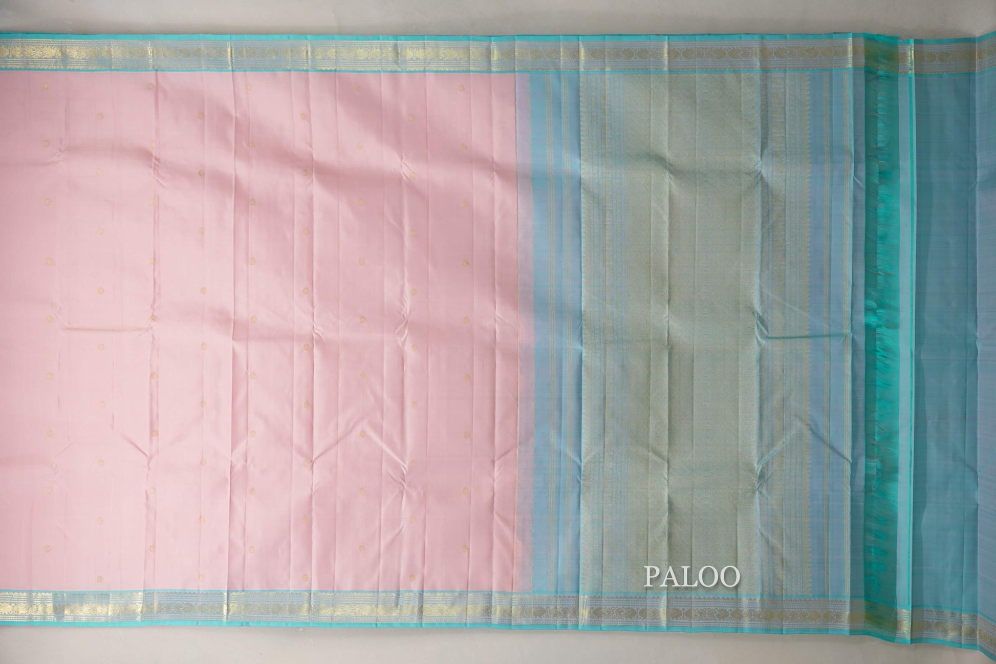 Baby Pink with Light Sky Blue Borders Vintage Kanjivaram Silk Saree paloo