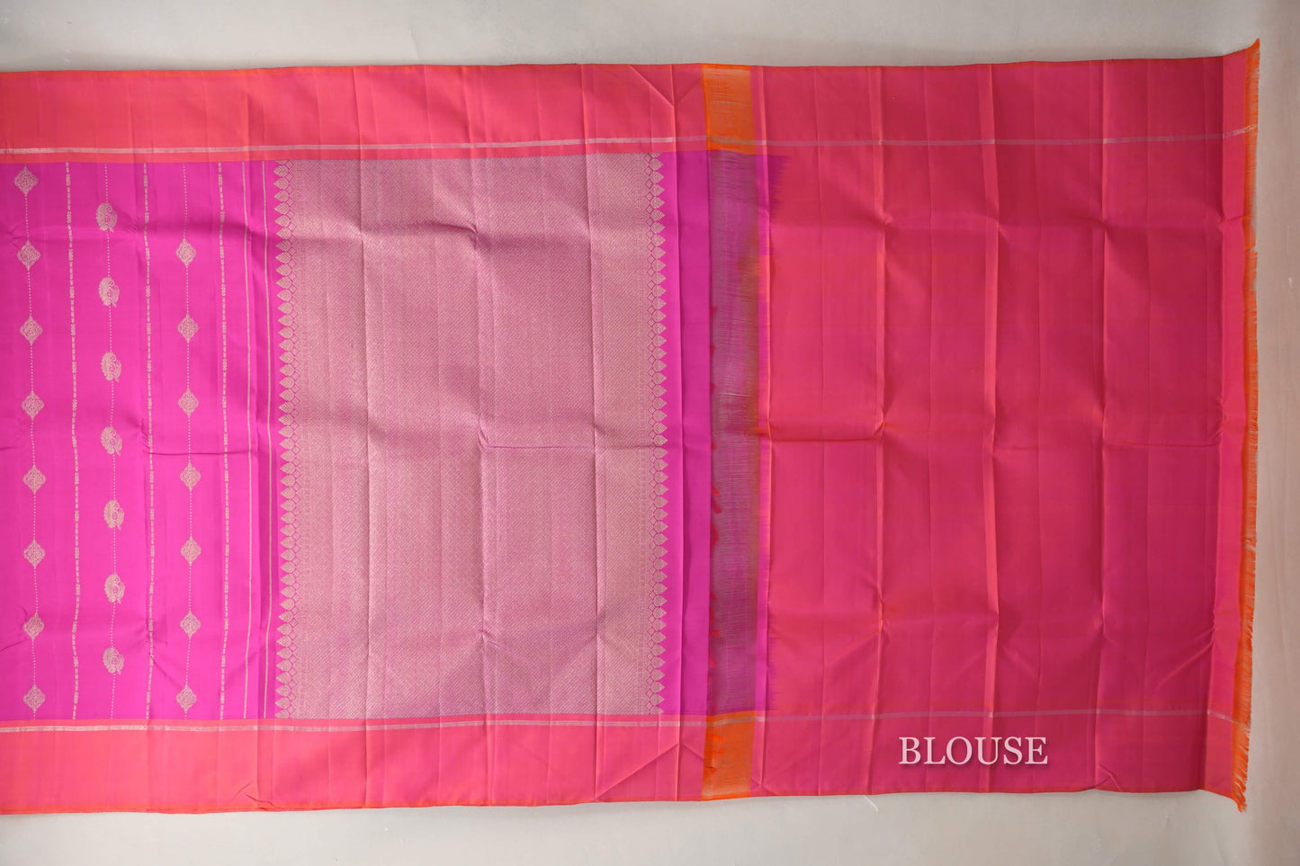 Bright Magenta with Pinkish Orange Borders Vintage Kanjivaram Silk Saree blouse