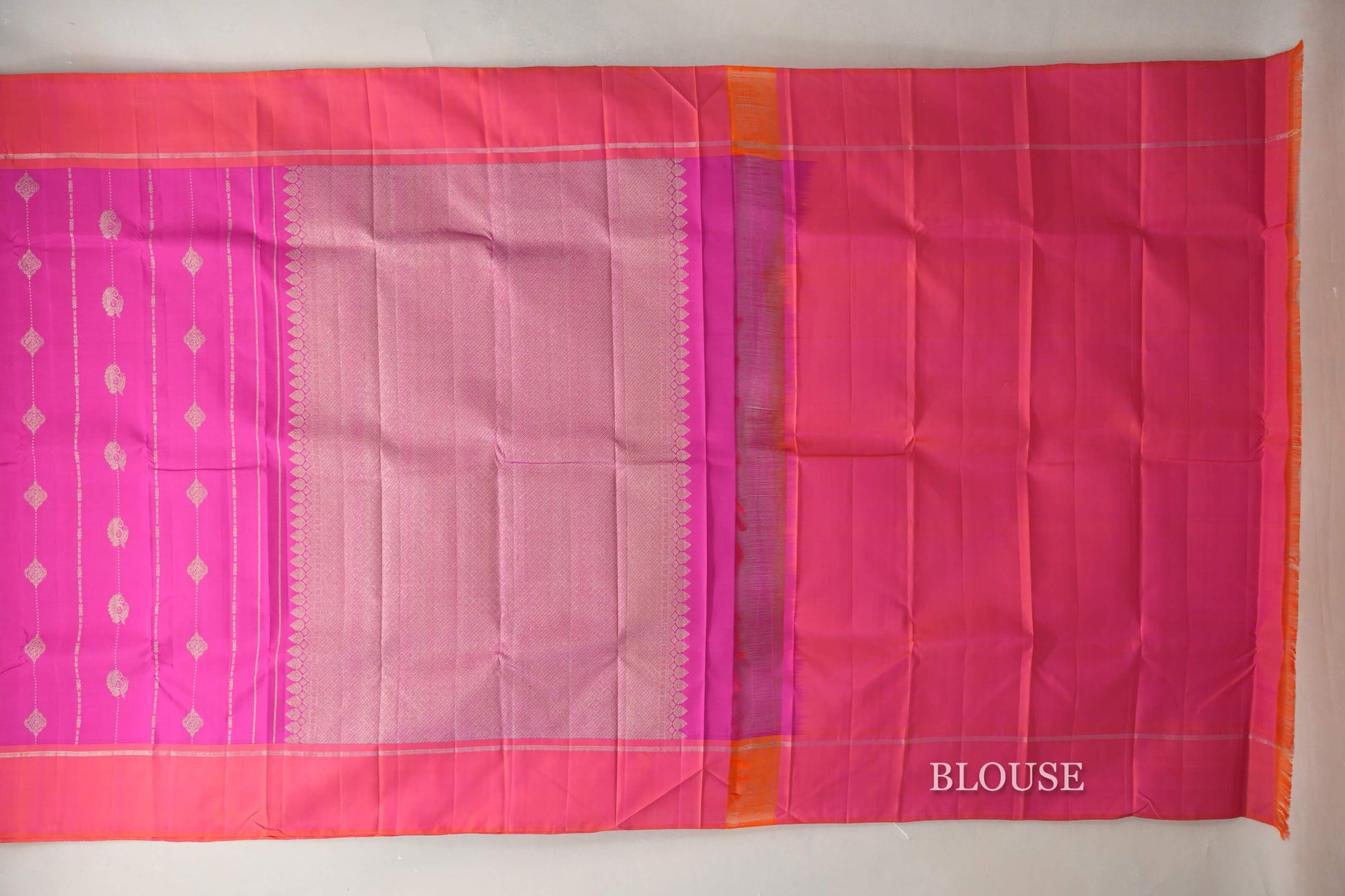 Bright Magenta with Pinkish Orange Borders Vintage Kanjivaram Silk Saree blouse