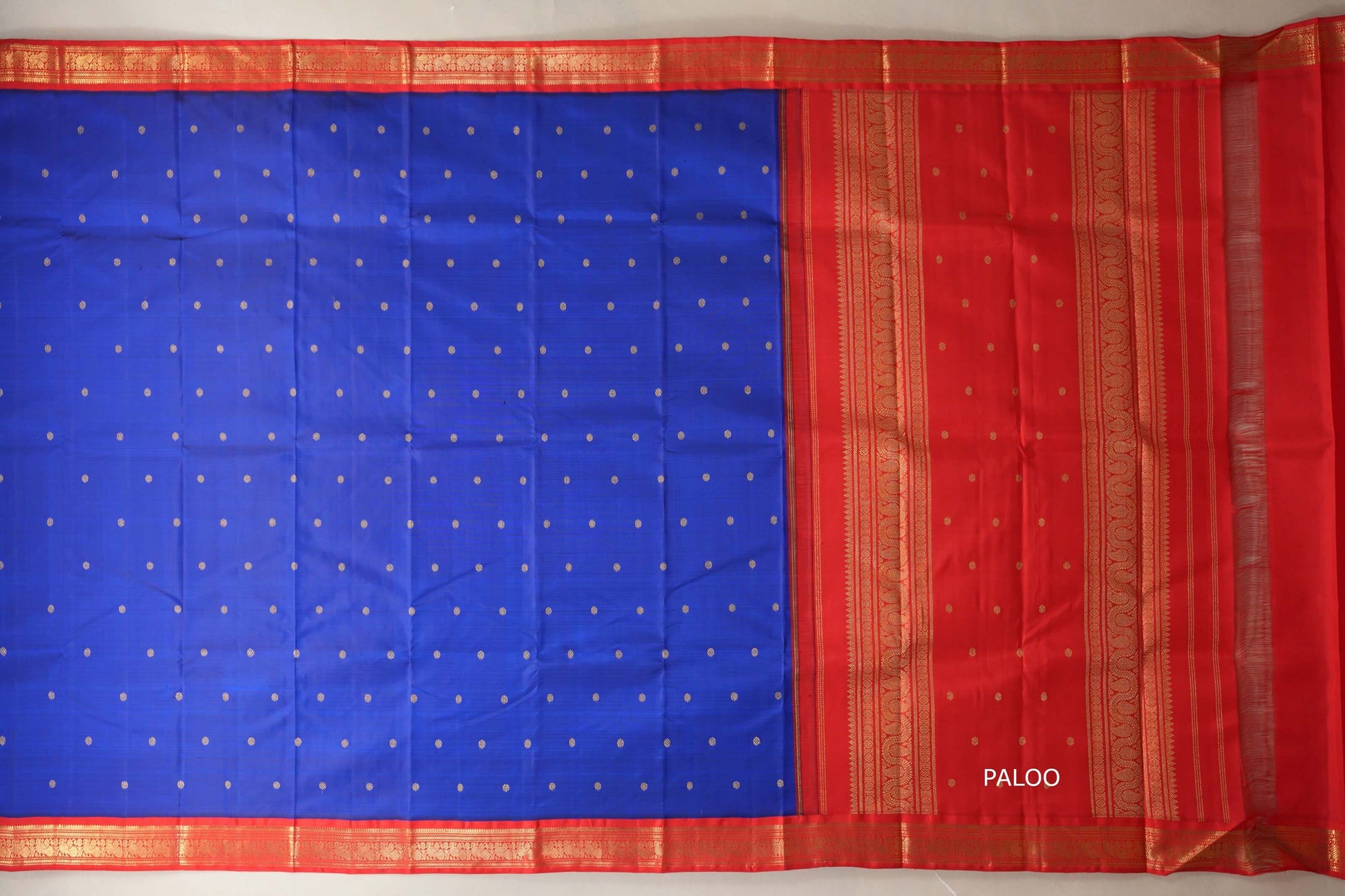 Royal blue with Tomato Red border Heirloom Kanjivaram Silk Saree by Shreenivas Silks paloo