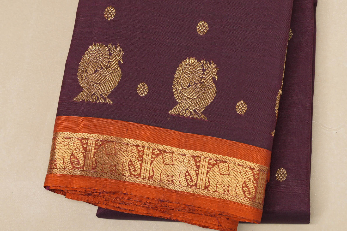 Deep wine with Copper Orange border Heirloom Kanjivaram Silk Saree SS8761