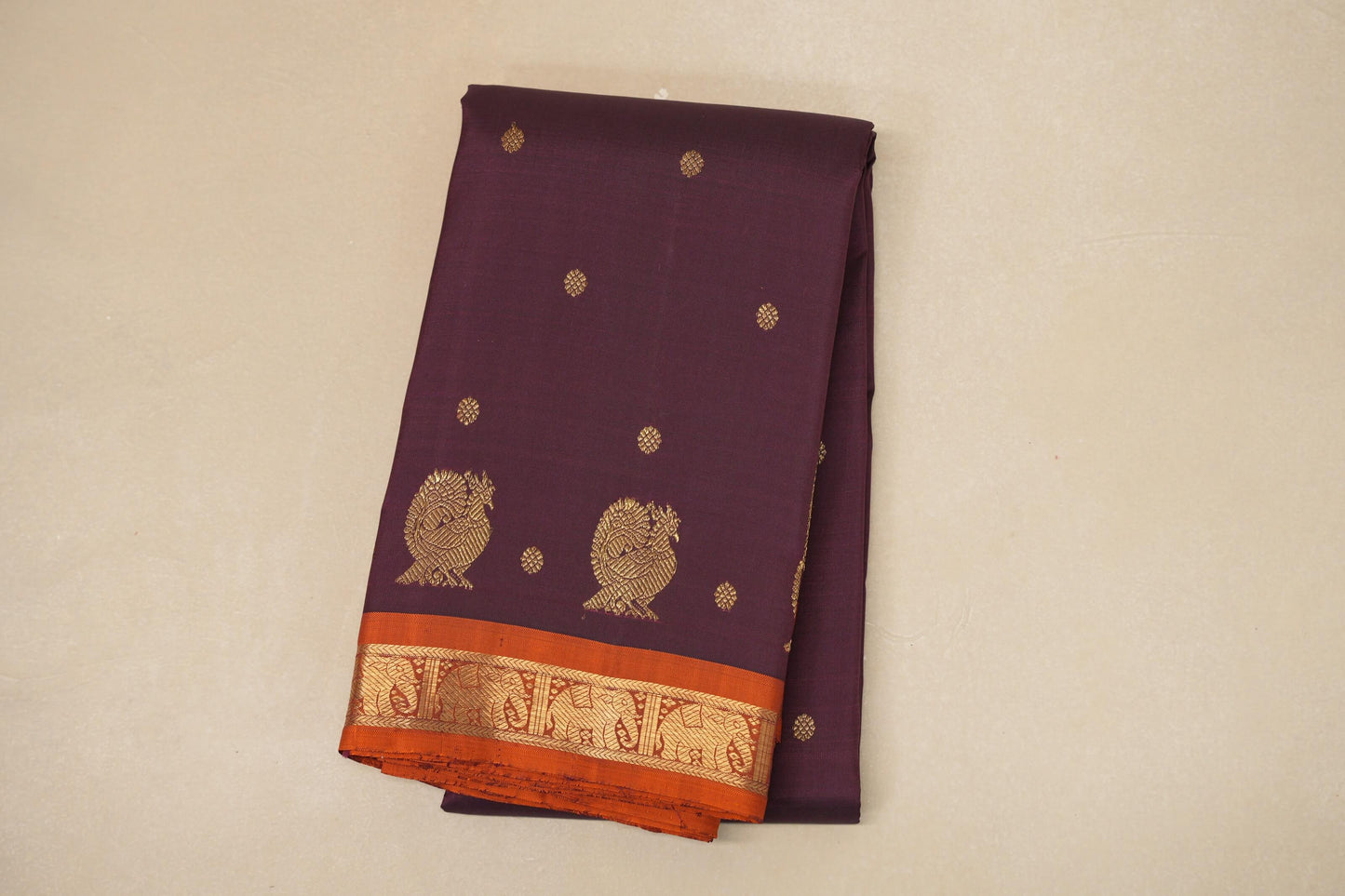 Deep wine with Copper Orange border Heirloom Kanjivaram Silk Saree SS8761