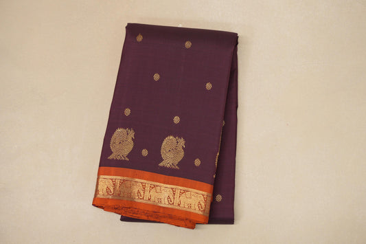 Deep wine with Copper Orange border Heirloom Kanjivaram Silk Saree SS8761