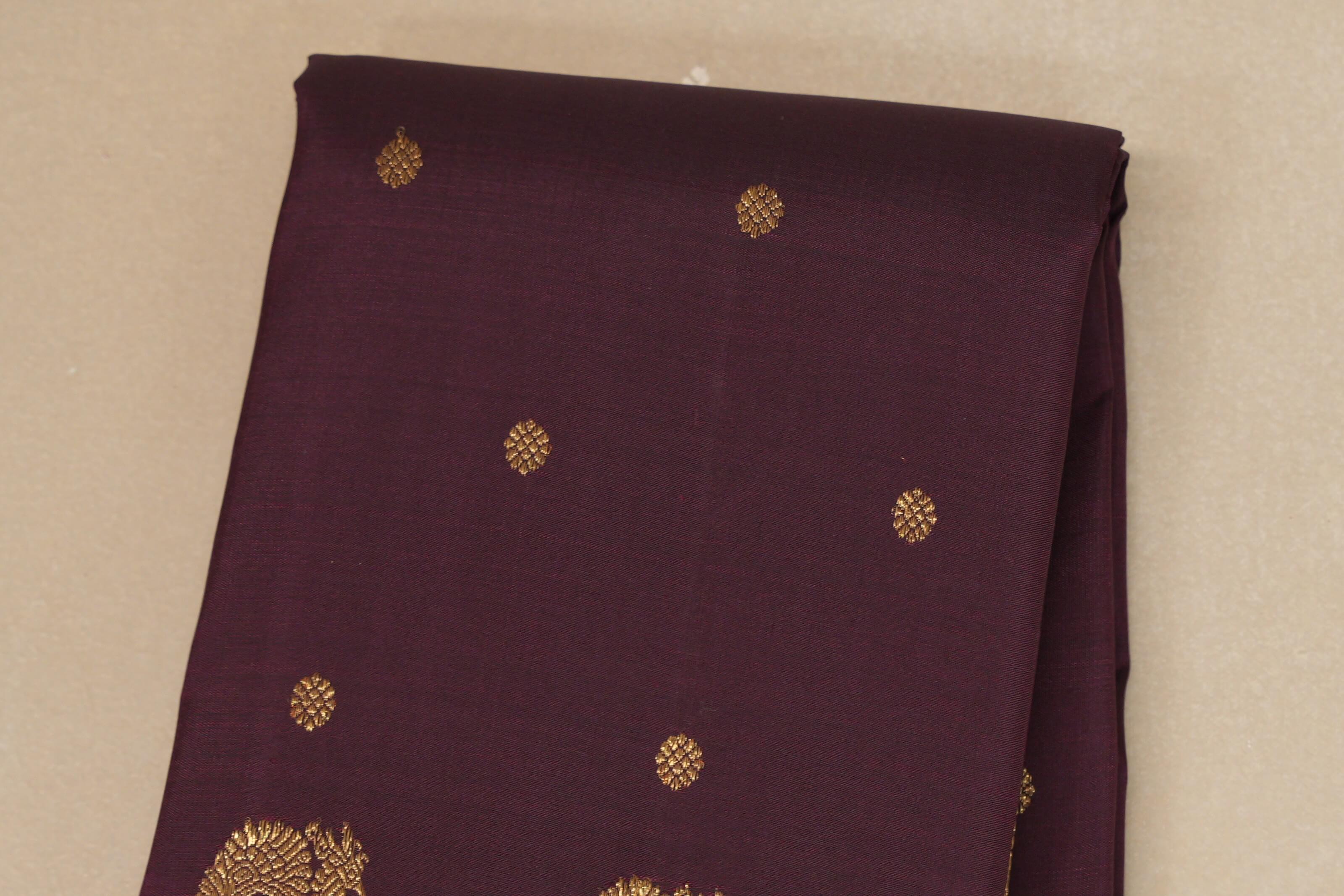 Deep wine with Copper Orange border Heirloom Kanjivaram Silk Saree SS8761