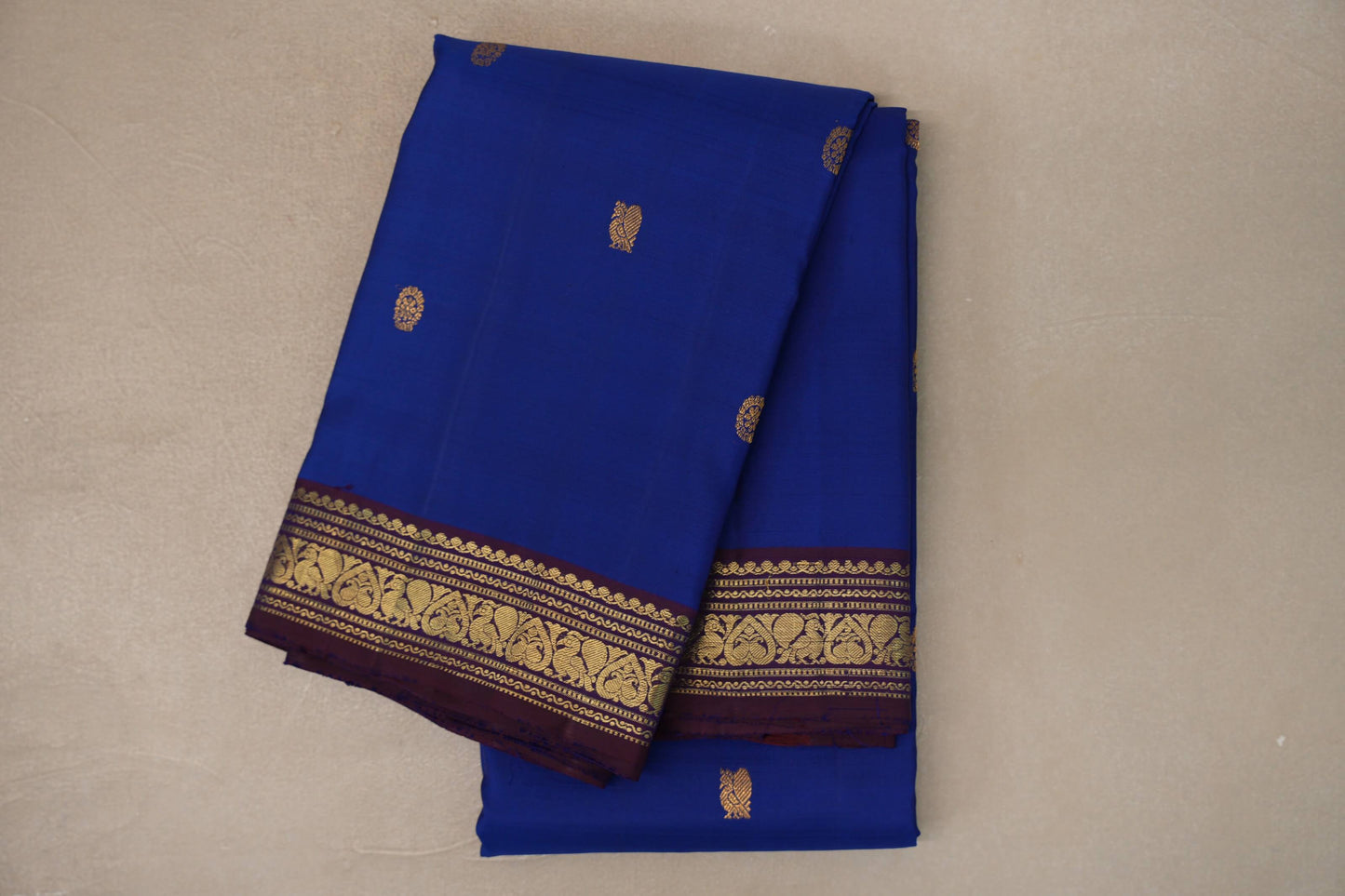 Deep Blue with Deep Plum Borders Vintage Kanjivaram Silk Saree