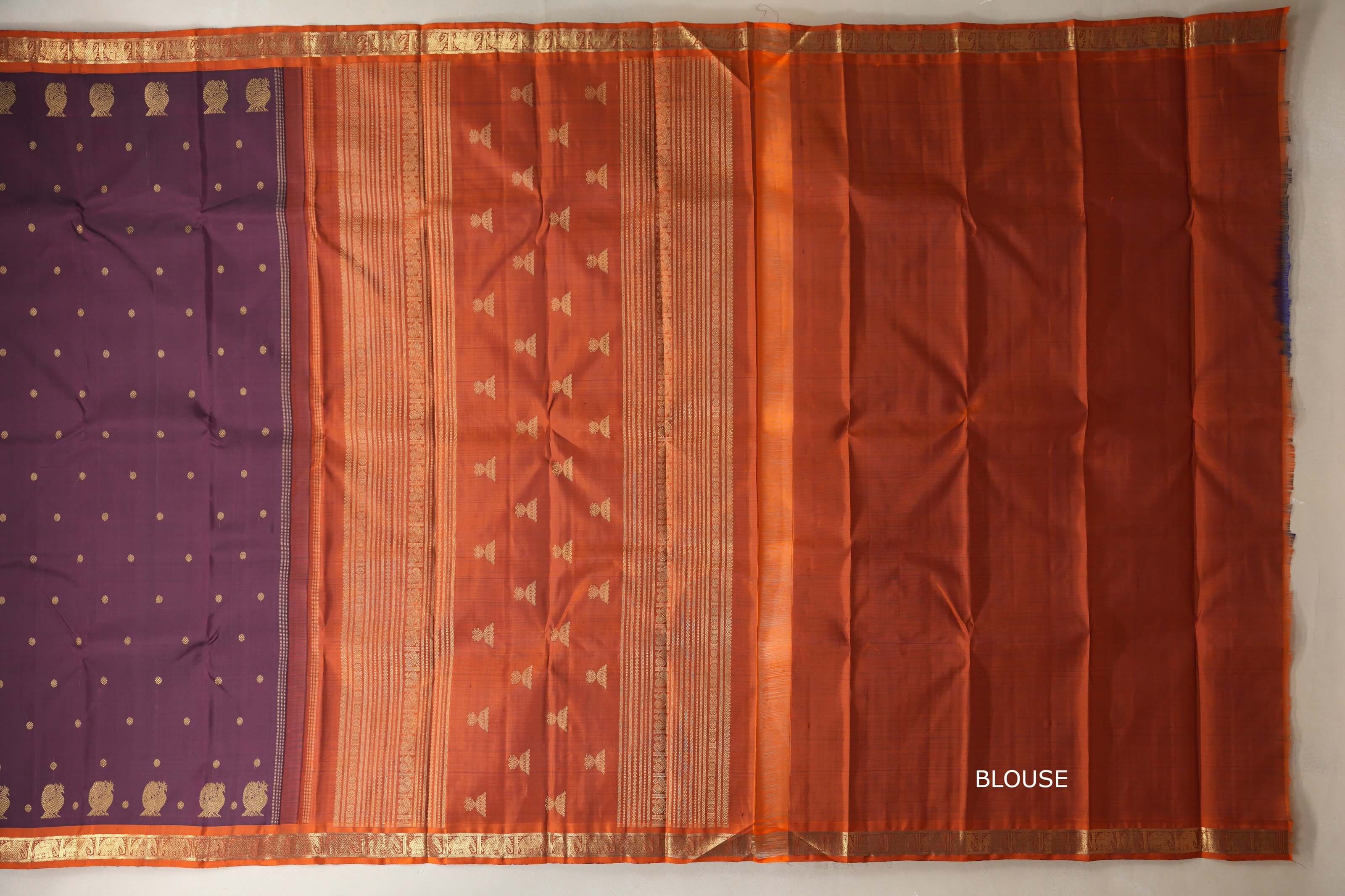 Deep wine with Copper Orange border Heirloom Kanjivaram Silk Saree SS8761
