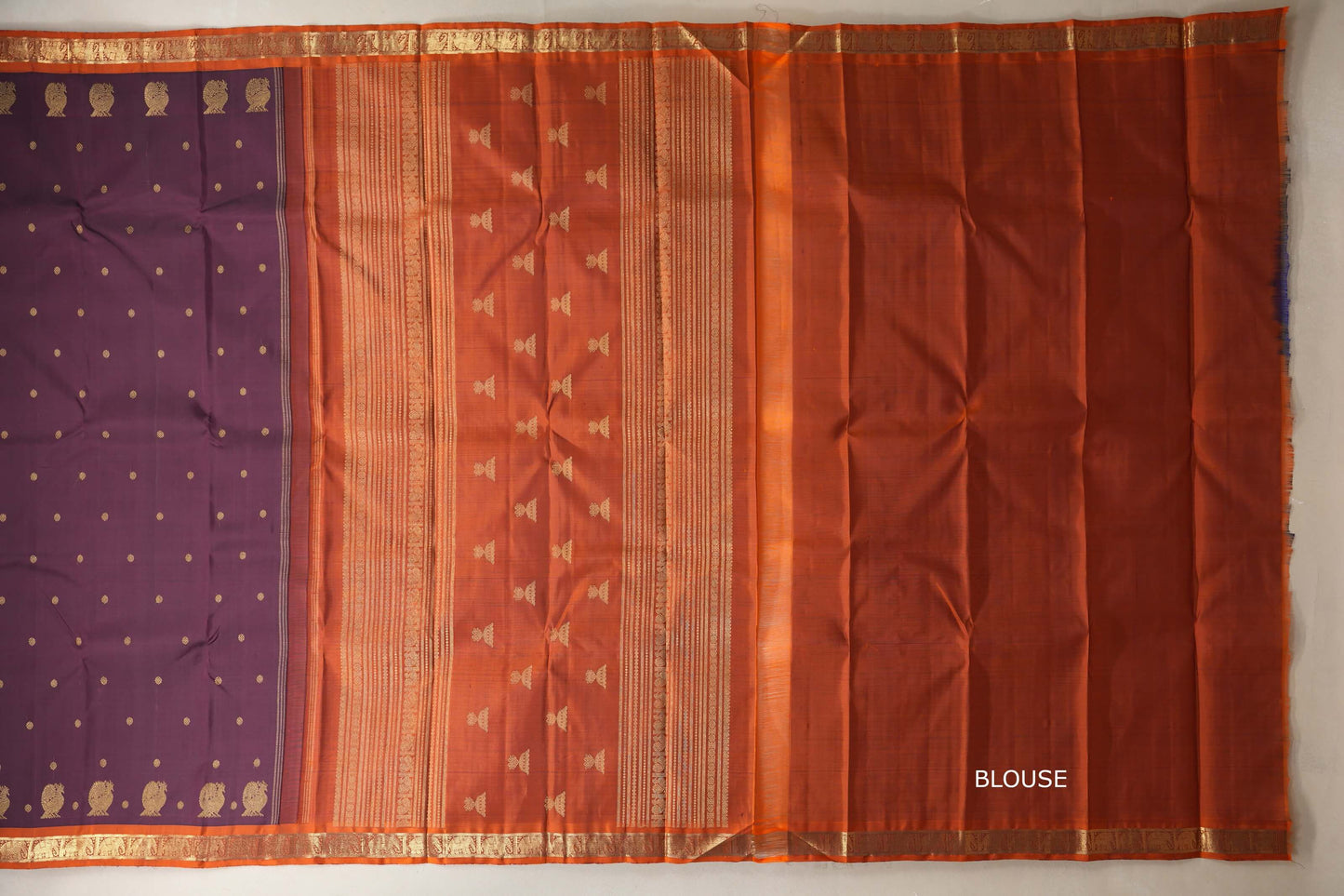Deep wine with Copper Orange border Heirloom Kanjivaram Silk Saree SS8761