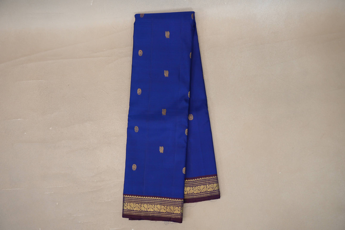 Online Deep Blue with Deep Plum Borders Vintage Kanjivaram Silk Saree