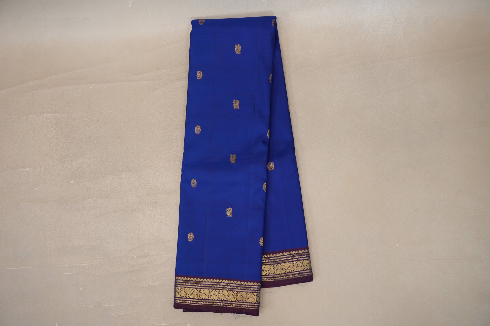 Online Deep Blue with Deep Plum Borders Vintage Kanjivaram Silk Saree