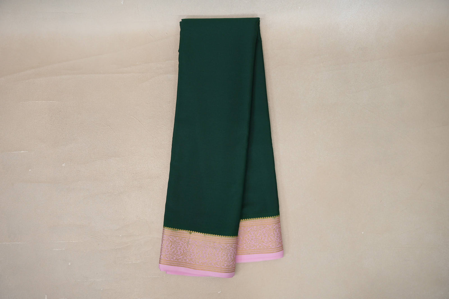 Online Bottle Green with Baby Pink Borders Mysore Silk Saree 