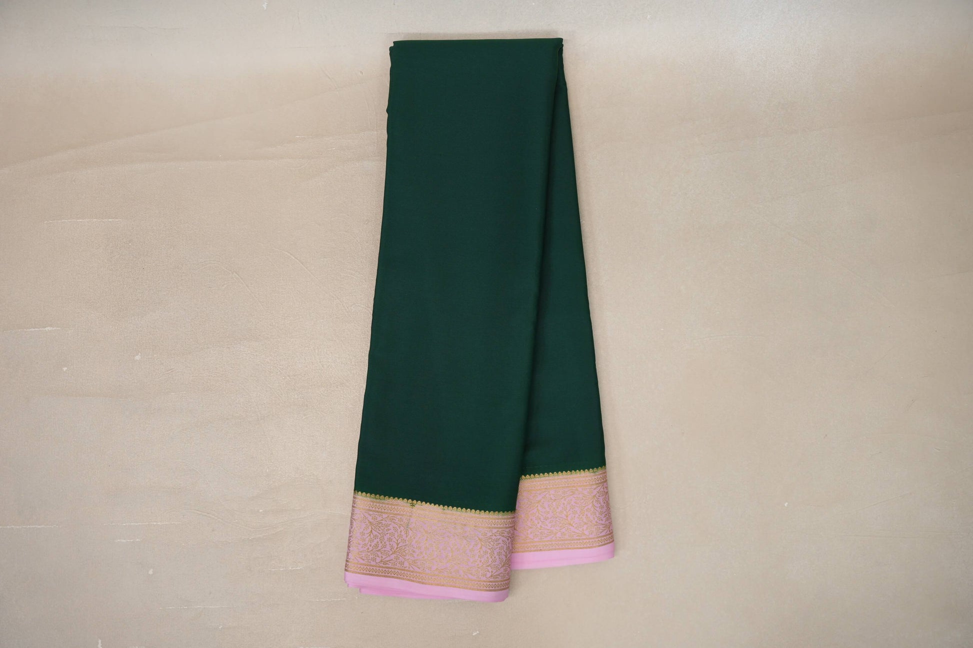 Online Bottle Green with Baby Pink Borders Mysore Silk Saree 