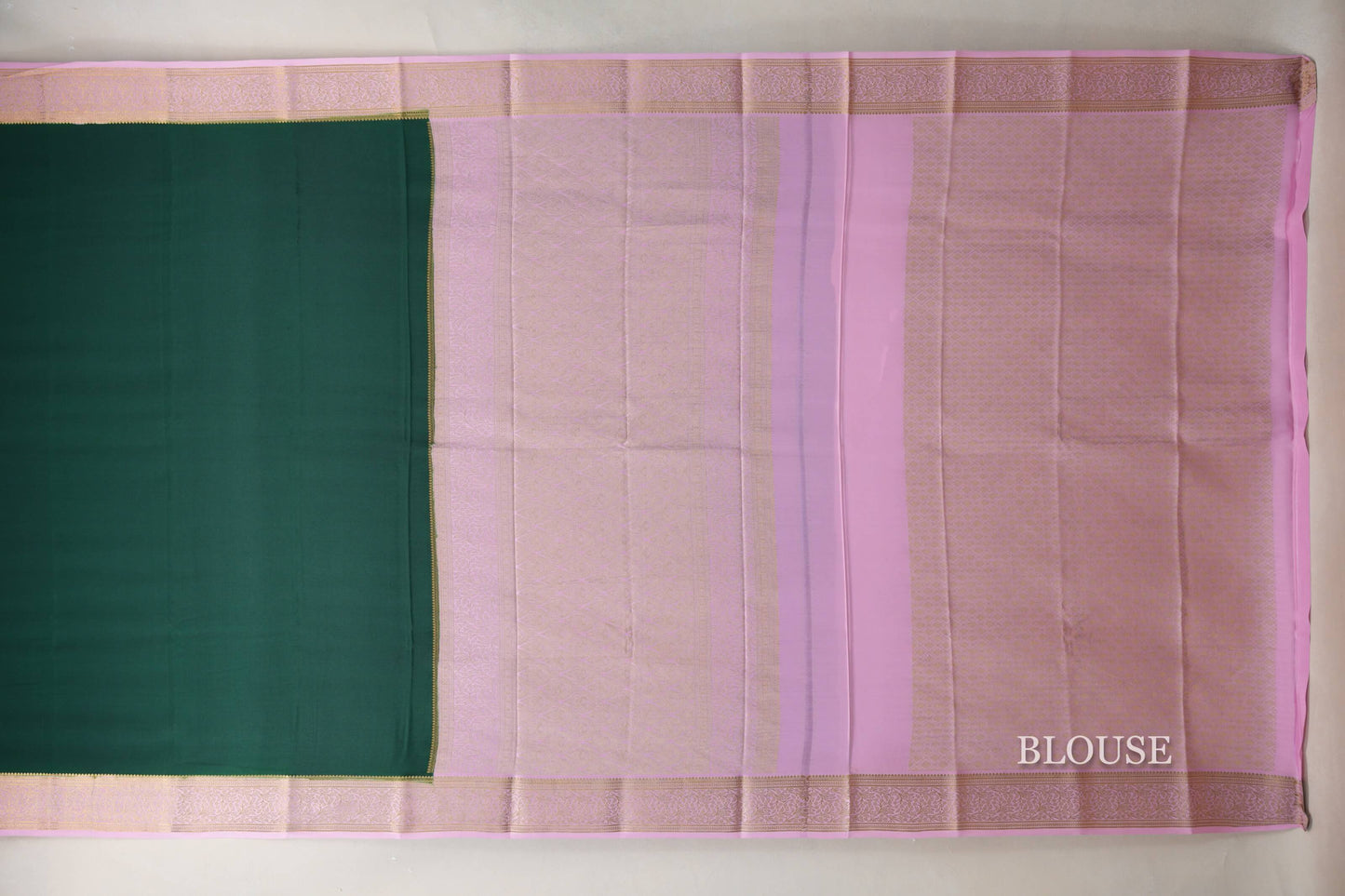 Bottle Green with Baby Pink Borders Mysore Silk Saree blouse
