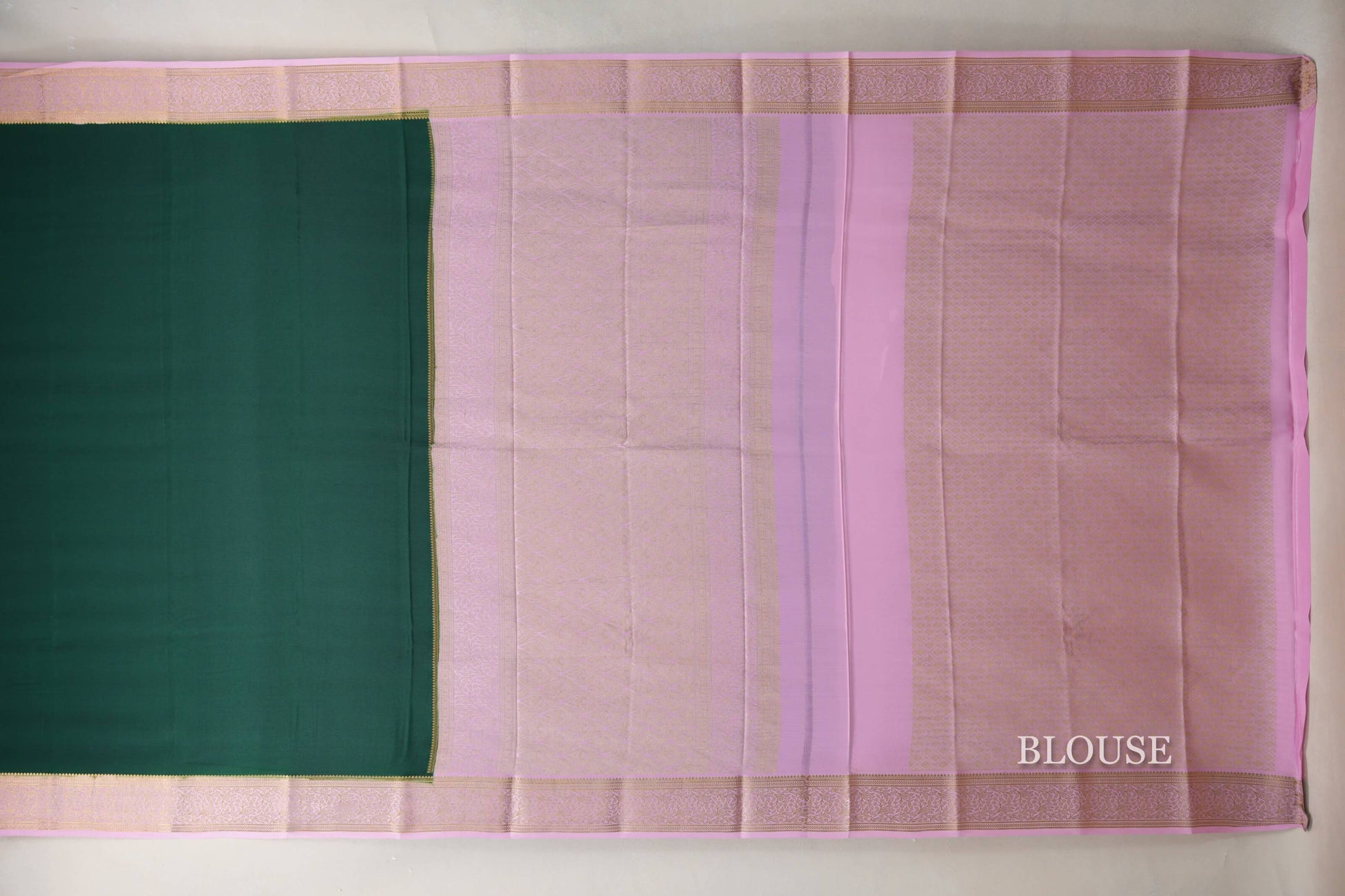 Bottle Green with Baby Pink Borders Mysore Silk Saree blouse