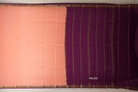 Peach pink with Deep Magenta Borders Mysore Silk Saree paloo