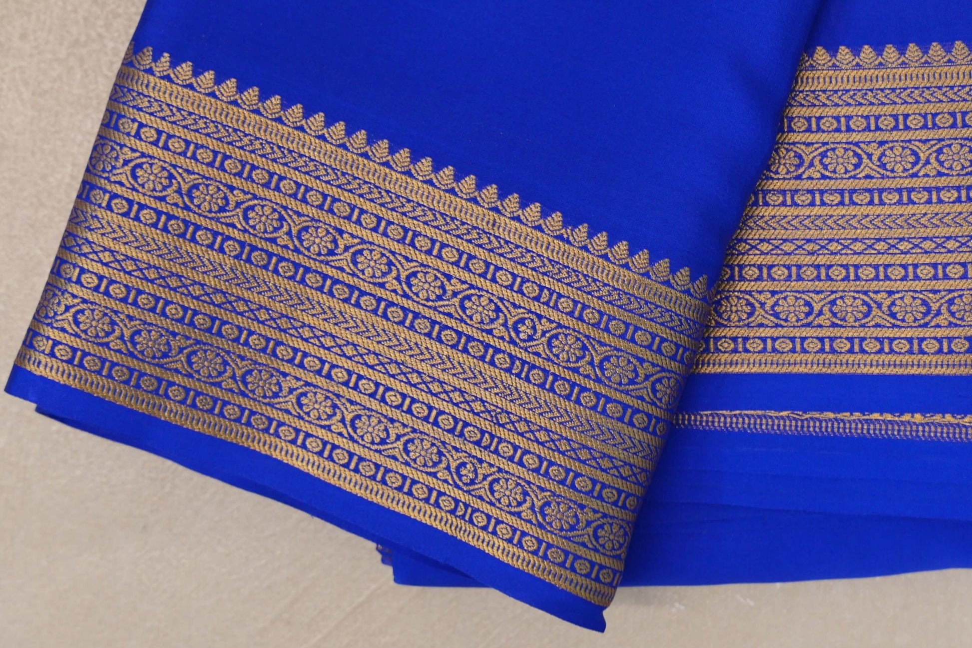 Bright Royal Blue Mysore Silk Saree border