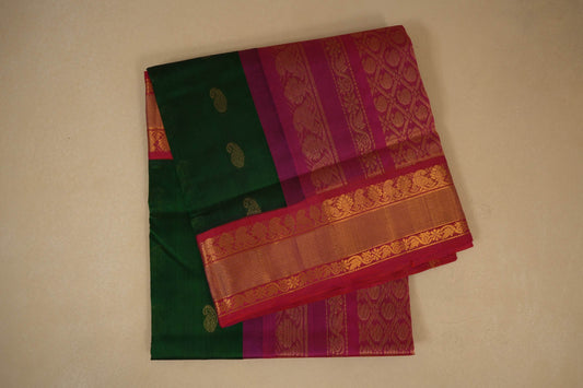 Green Saree with Red Borders Vintage Silk Cotton Saree 