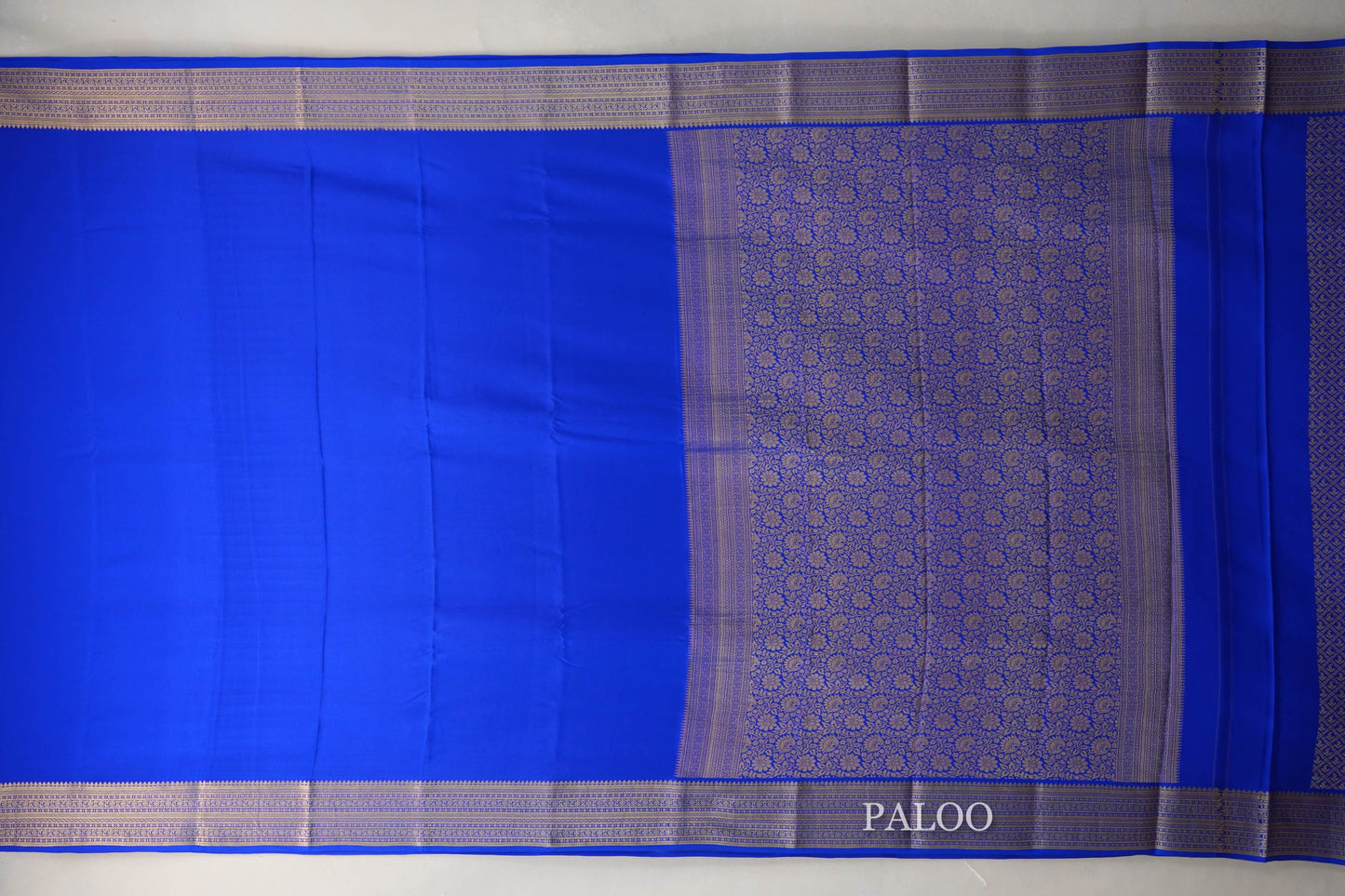 Bright Royal Blue Mysore Silk Saree paloo