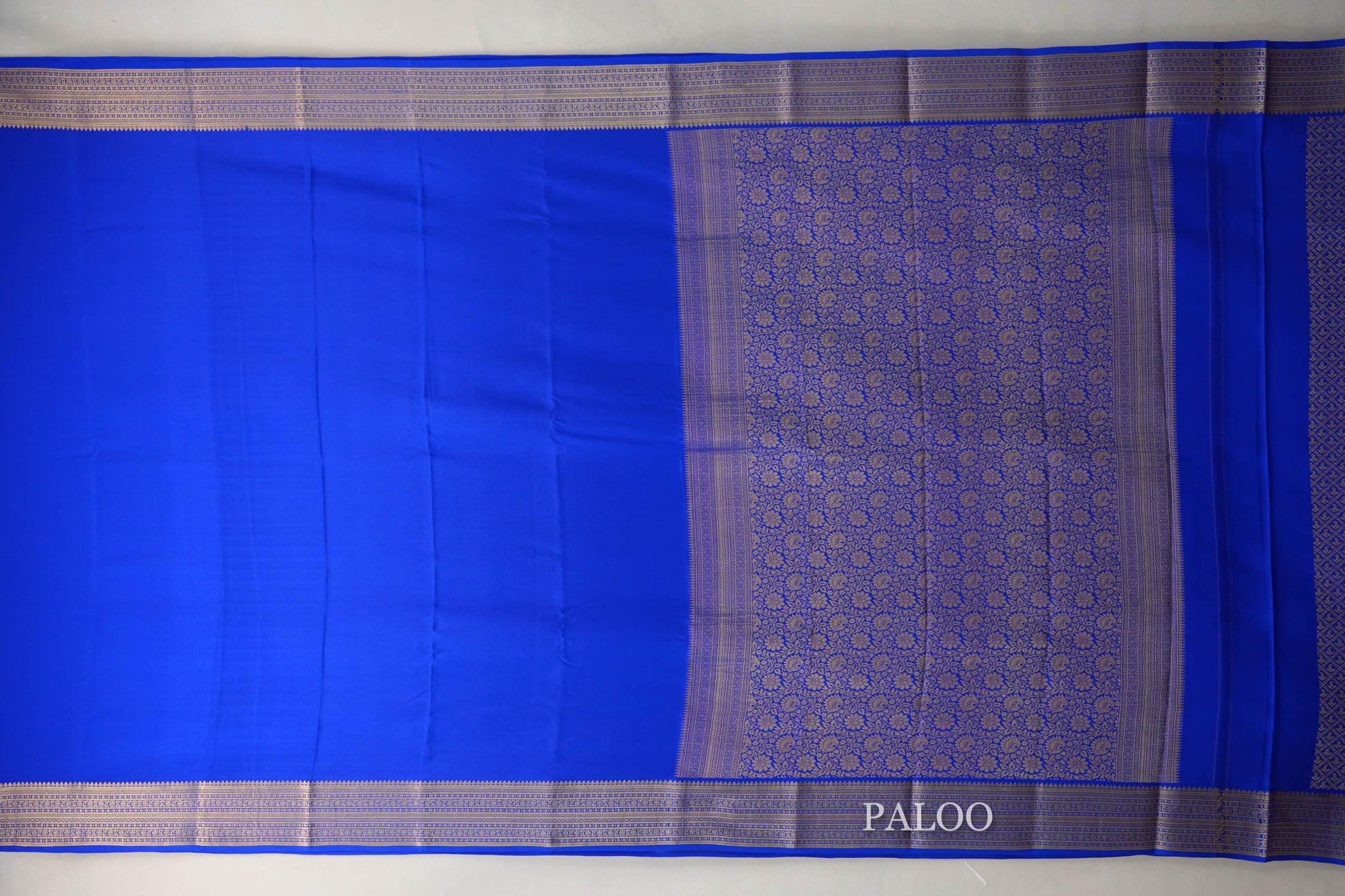 Bright Royal Blue Mysore Silk Saree paloo