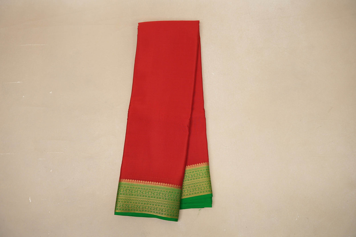Bright red with Leaf Green border Mysore Silk Saree SS8765