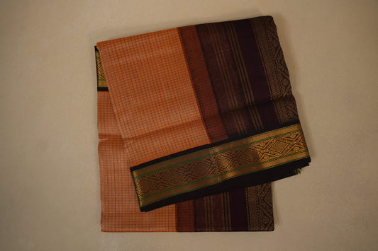Dark Beige with Coffee Brown Borders Vintage Silk Cotton Saree