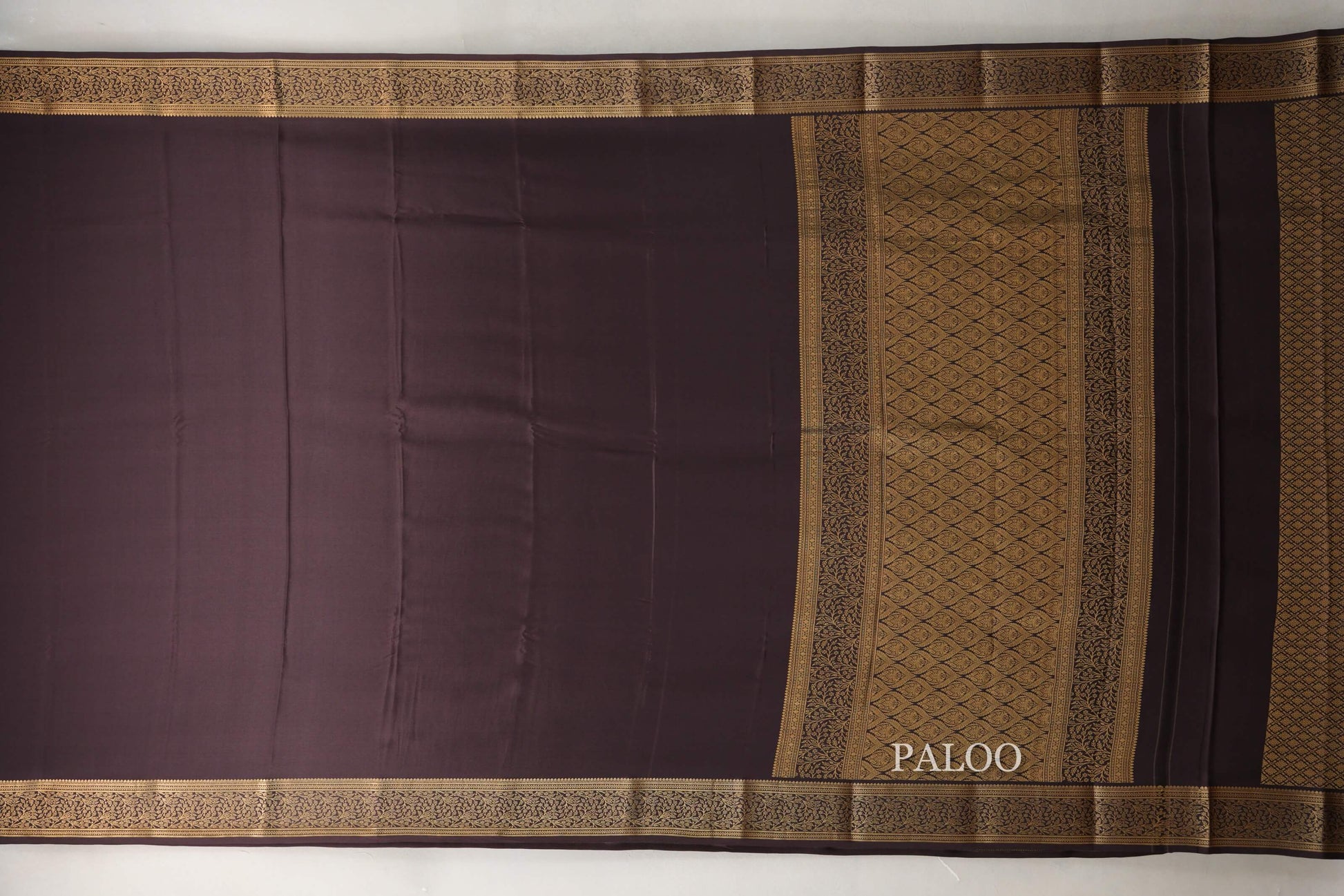 Dark Coffee Brown Mysore Silk Saree paloo