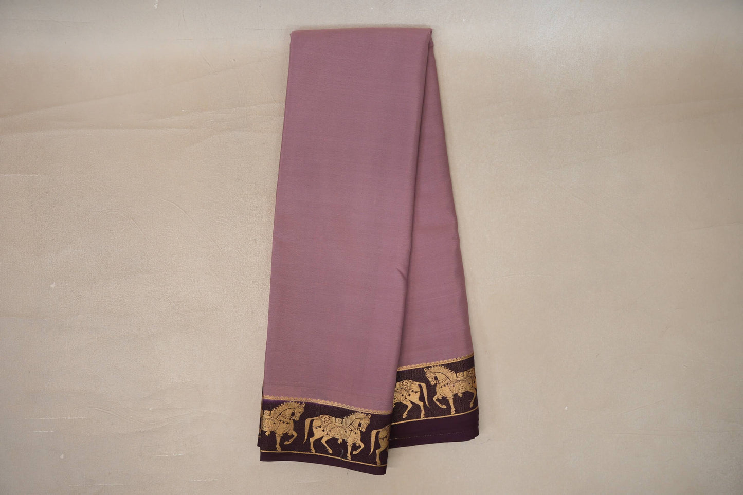 Online Dusty Mauve with Deep Plum Borders Mysore Silk Saree 