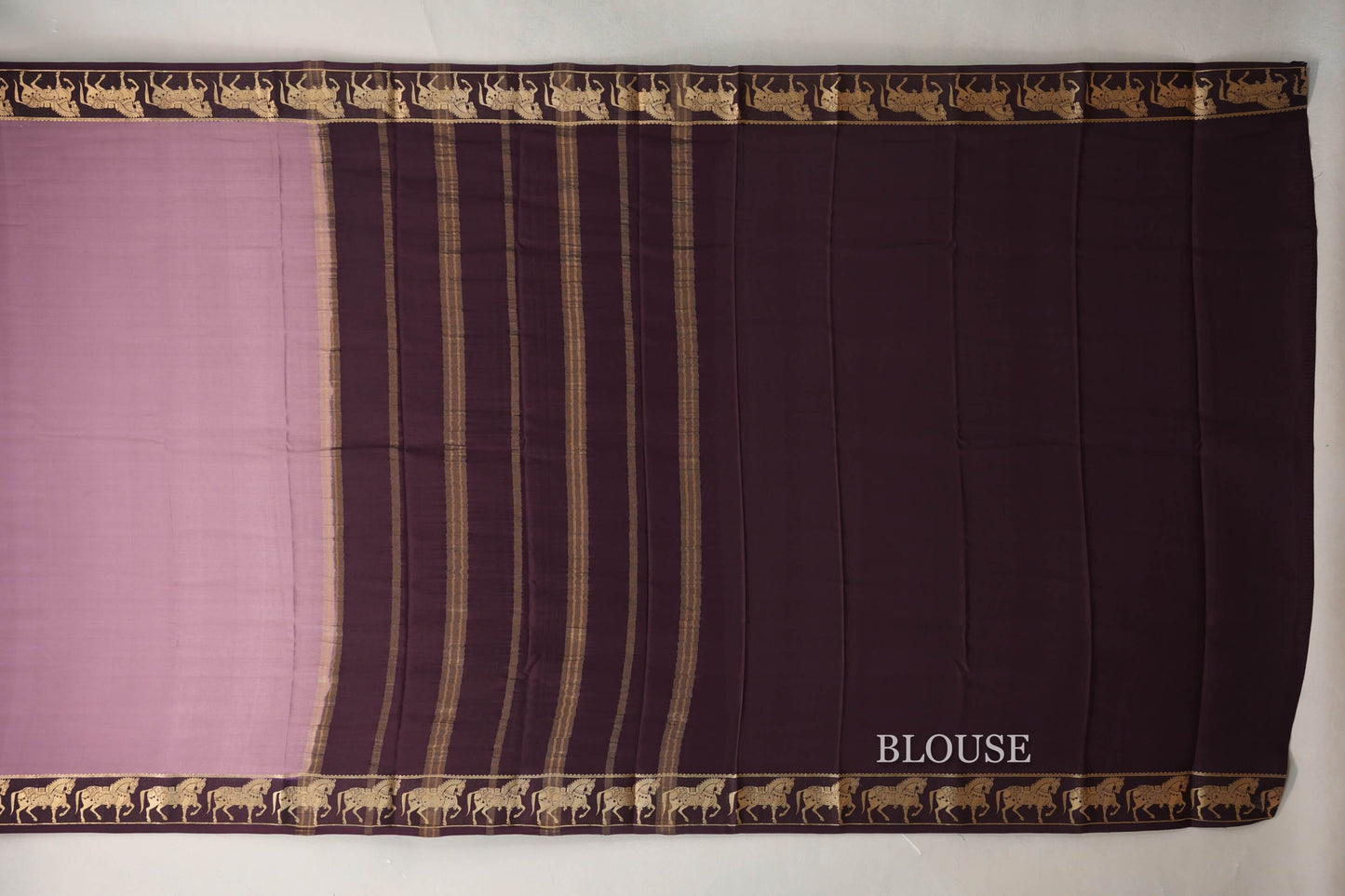 Dusty Mauve with Deep Plum Borders Mysore Silk Saree blouse